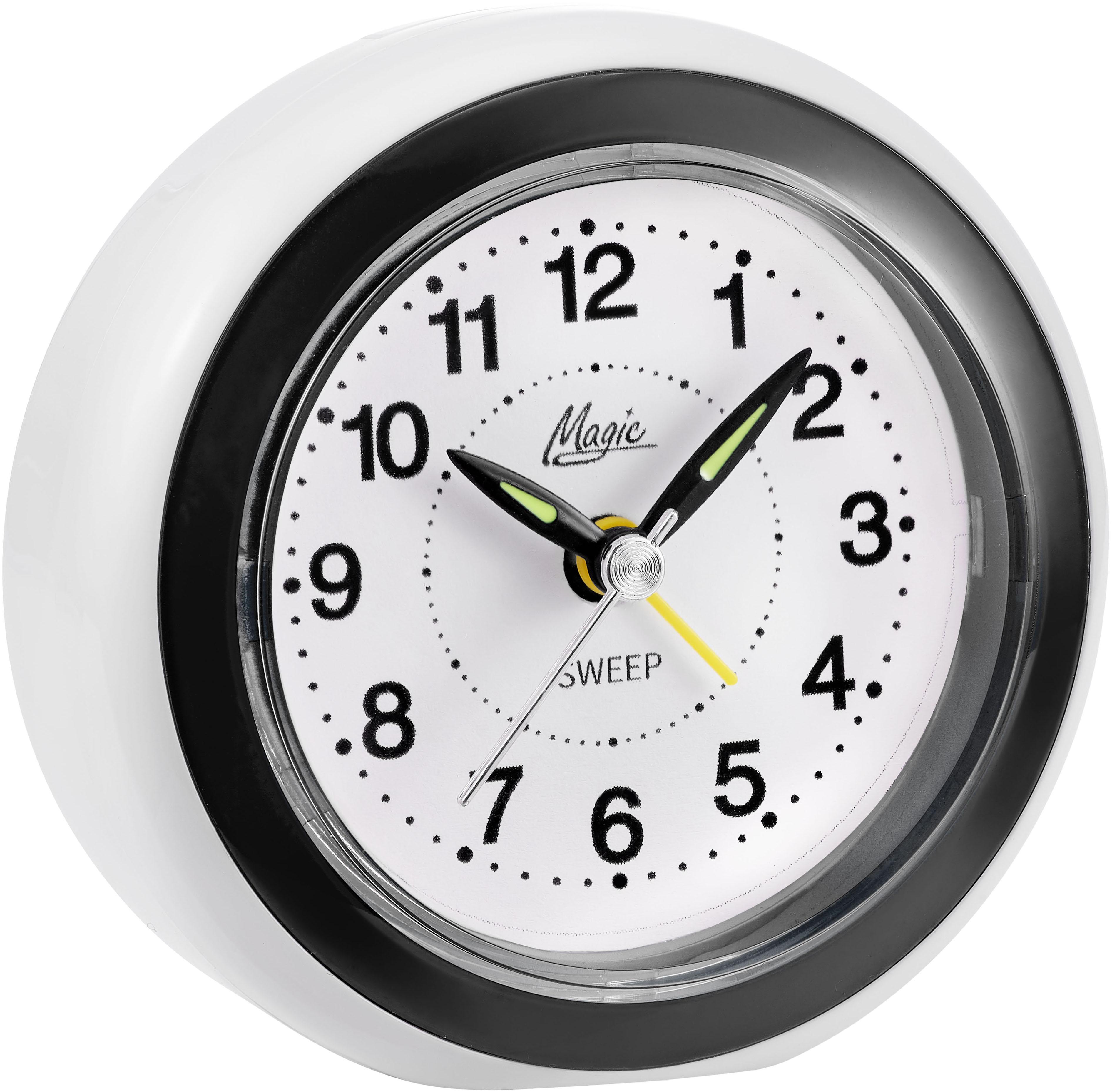 Quarzwecker ATLANTA, schwarz-weiß (schwarz, weiß), Wecker, ideal für Reisen, Geschenkidee, Leuchtzeiger, Weckwiederholung, analog