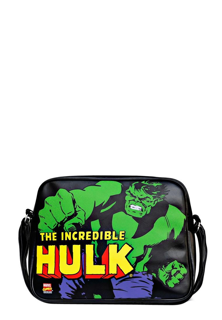 Schultertasche LOGOSHIRT "Hulk", Damen, Gr. B/H/T: 37cm x 28cm, schwarz, Lederimitat, bedruckt, Taschen Schultertasche, mit tollem Print
