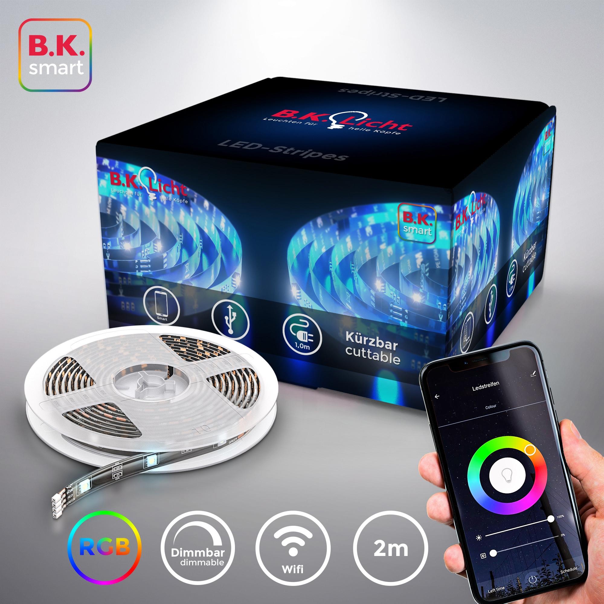 B.K.LICHT LED-Streifen, schwarz, Dioden 60 Stk., Gesamtlänge 2m, Lichterketten, Smart Home LED Stripe/Band 2m inkl. USB WiFi Appsteuerung,