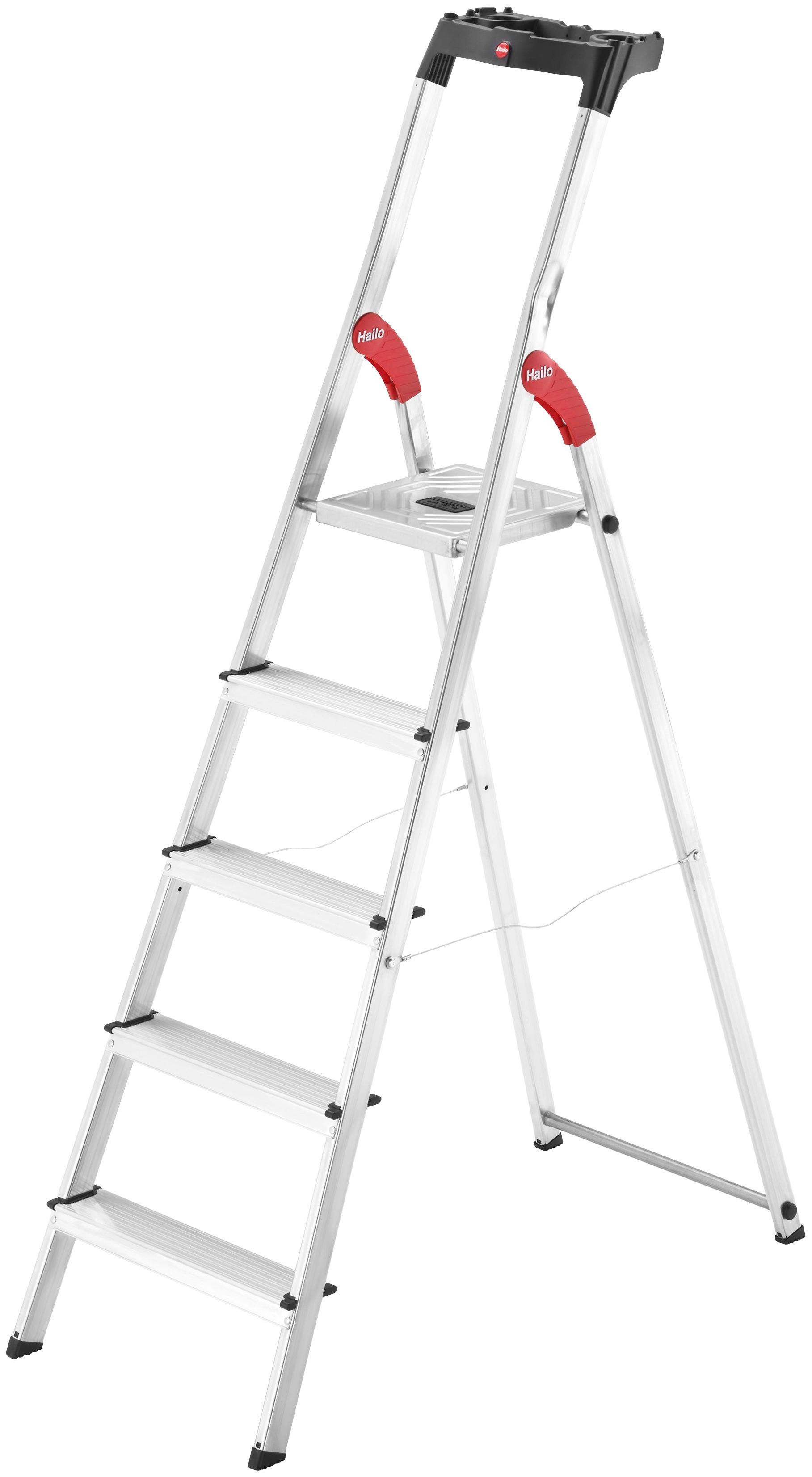 Stehleiter HAILO "L60 StandardLine", grau (aluminiumfarben), B:48cm H:182cm L:13cm, Aluminium, Leitern, Alu-Sicherheits-Stehleiter 5 Stufen