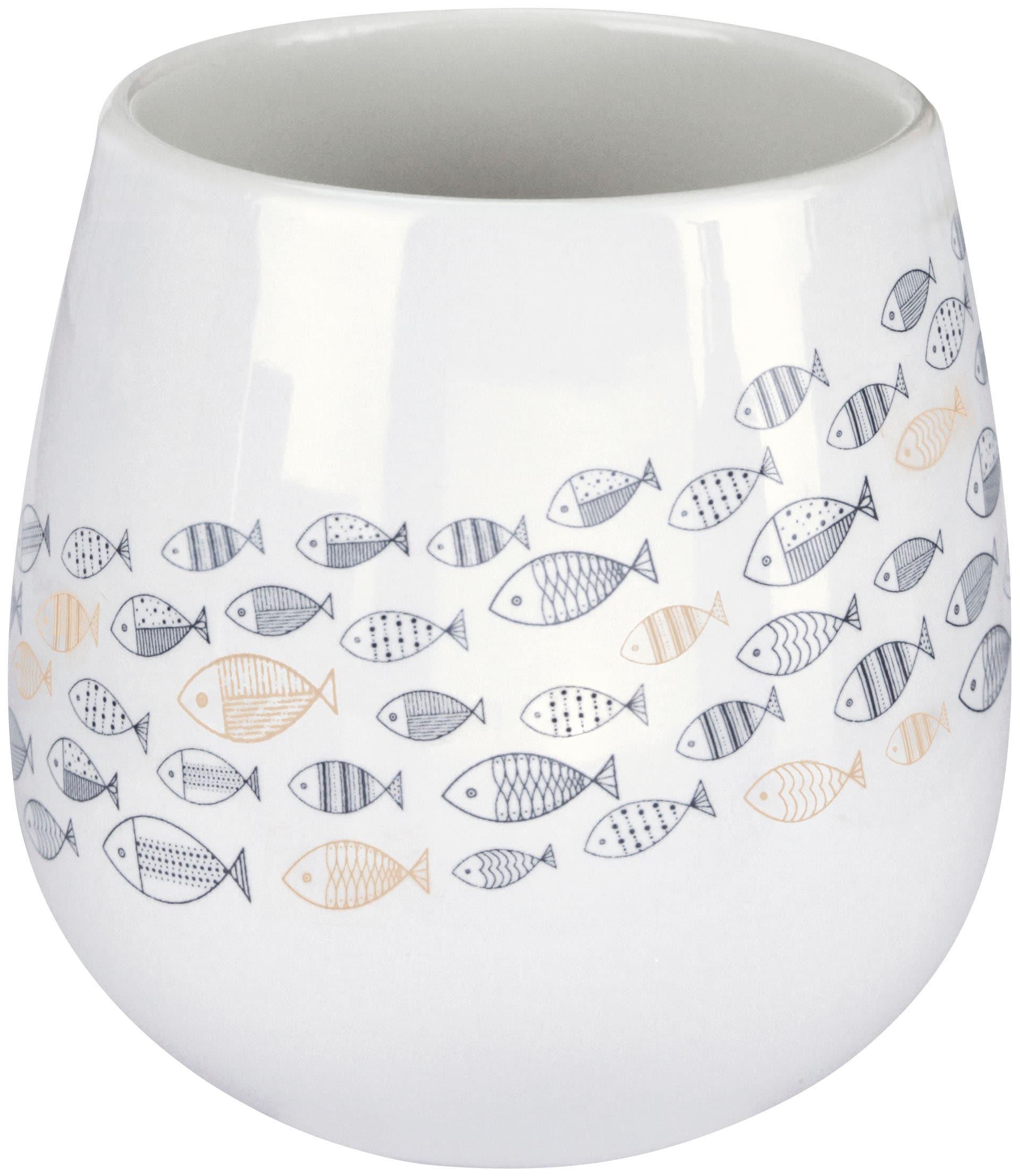 Zahnputzbecher KLEINE WOLKE "Sardinas", blau (mare), B:9,5cm H:9,5cm L:9,5cm, Steinzeug, Zahnputzbecher