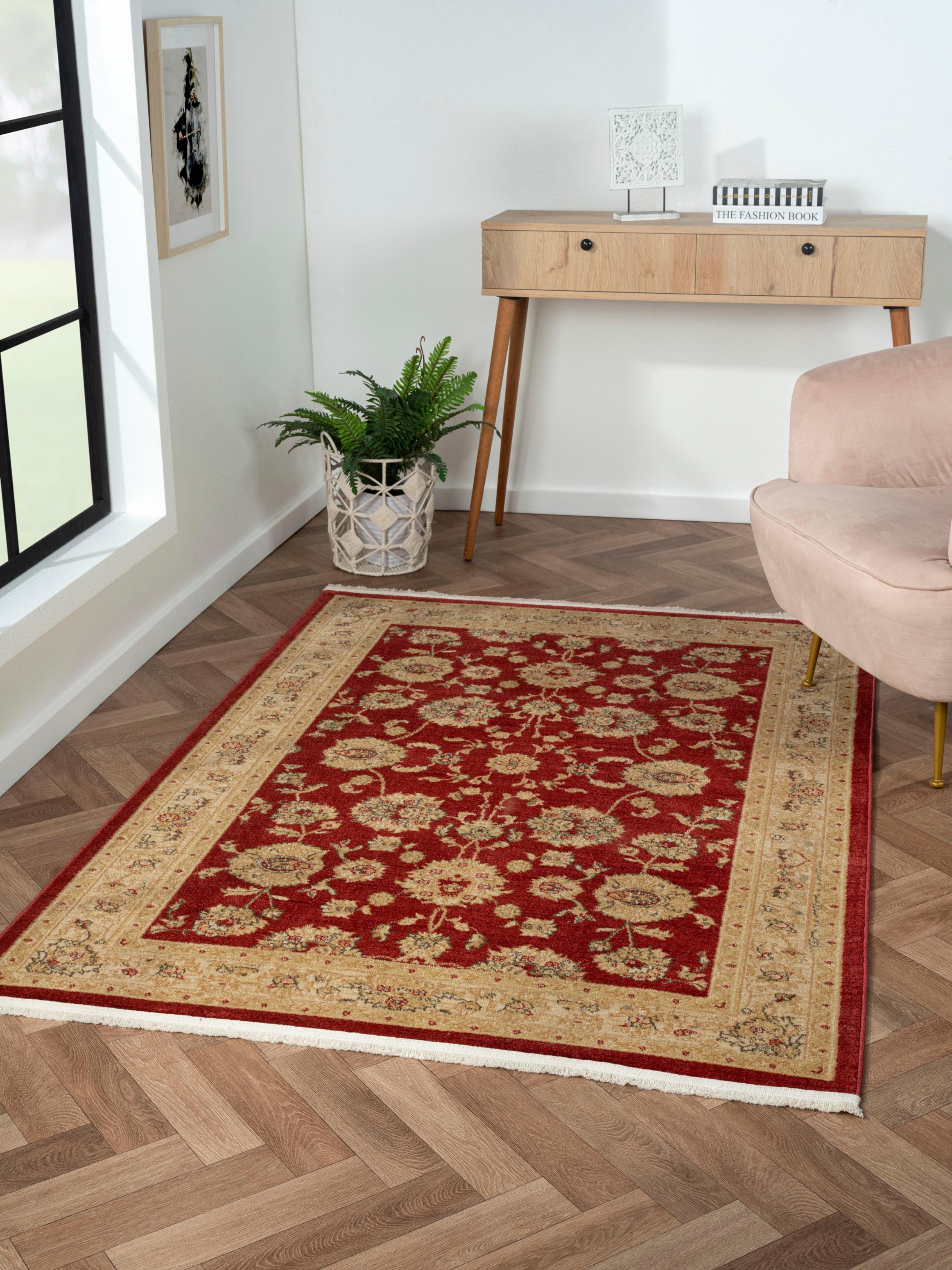 Teppich "Maryam 3", rot (weinrot, creme), B:140cm H:7,5mm L:200cm, Polypropylen (PP), MYFLAIR MÖBEL & ACCESSOIRES, Teppiche, Teppich, Kurzflor,