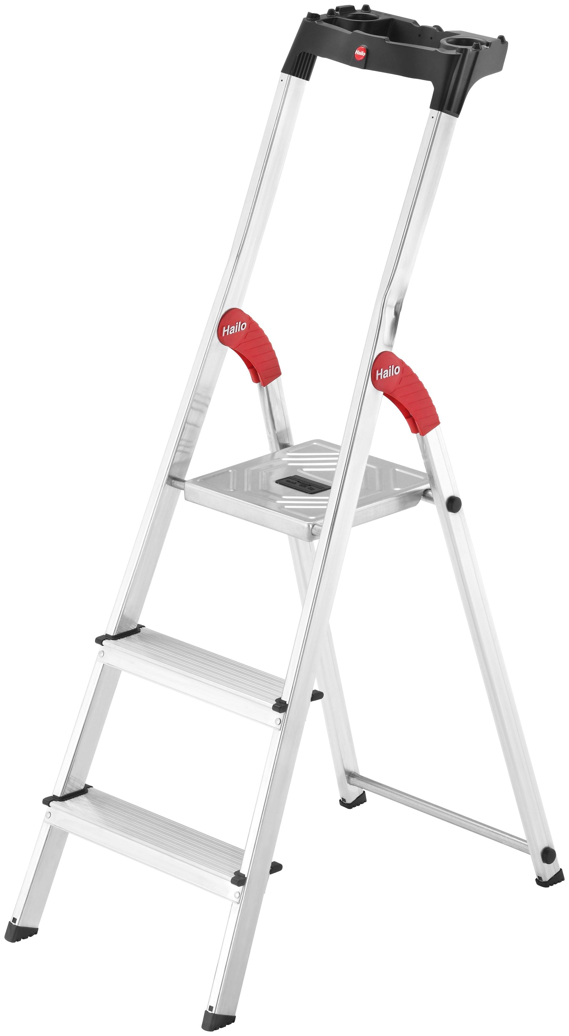 Stehleiter HAILO "L60 StandardLine", grau (aluminiumfarben), B:42cm H:136cm L:13cm, Aluminium, Leitern, Alu-Sicherheits-Stehleiter 3 Stufen