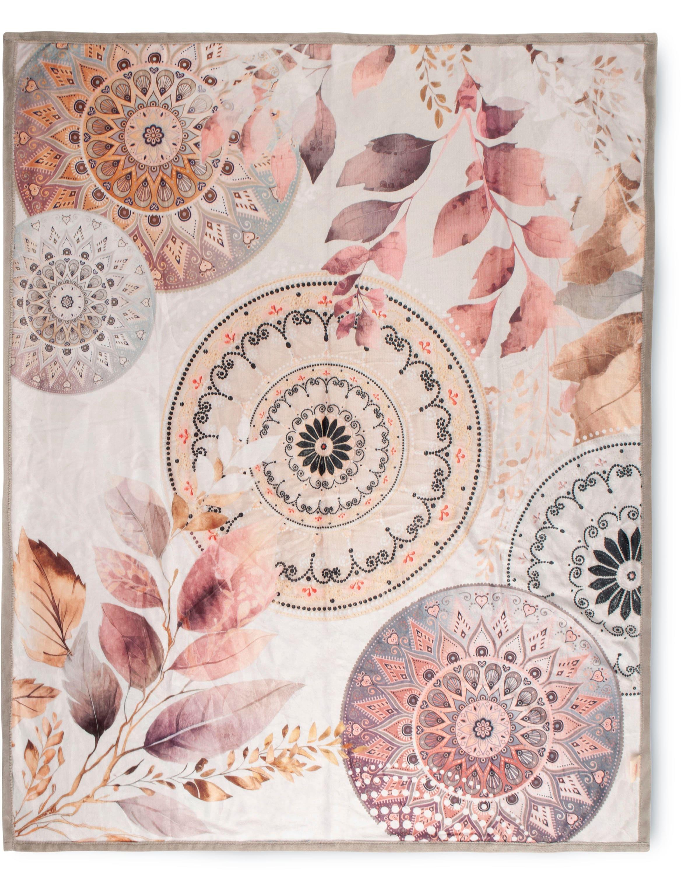 Plaid HIP "Afina", grau, B:130cm L:160cm, Mircofaser, Wohndecken, Weich, Kuscheldecke, 130x160 cm, Wendeoptik, Mandala, Simple, Grau