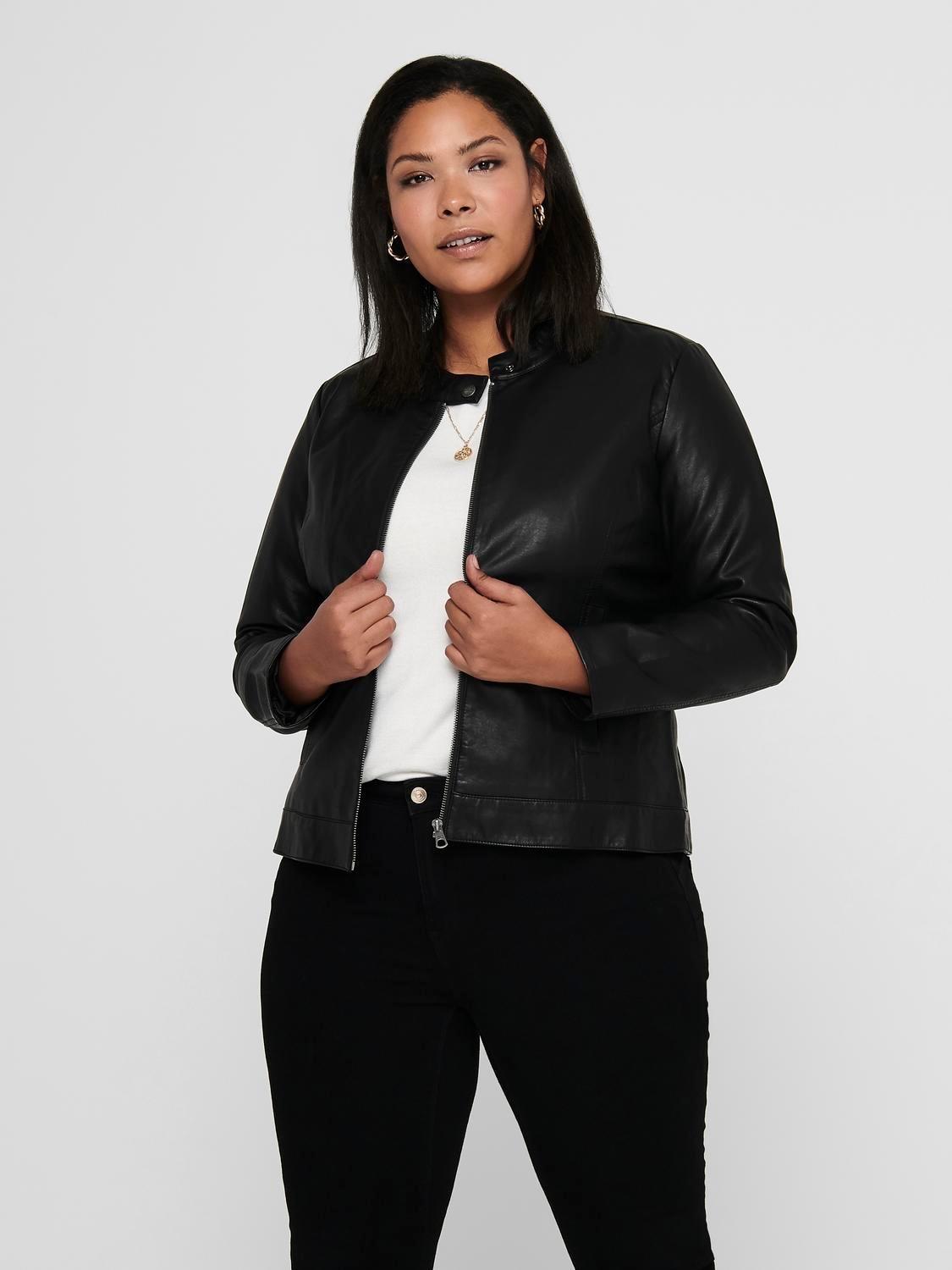 Lederimitatjacke ONLY CARMAKOMA "CARROBBER FAUX LEATHER JACKET NOOS", Damen, Gr. 44, schwarz, Web, Obermaterial: 100% Viskose, unifarben, Jacken
