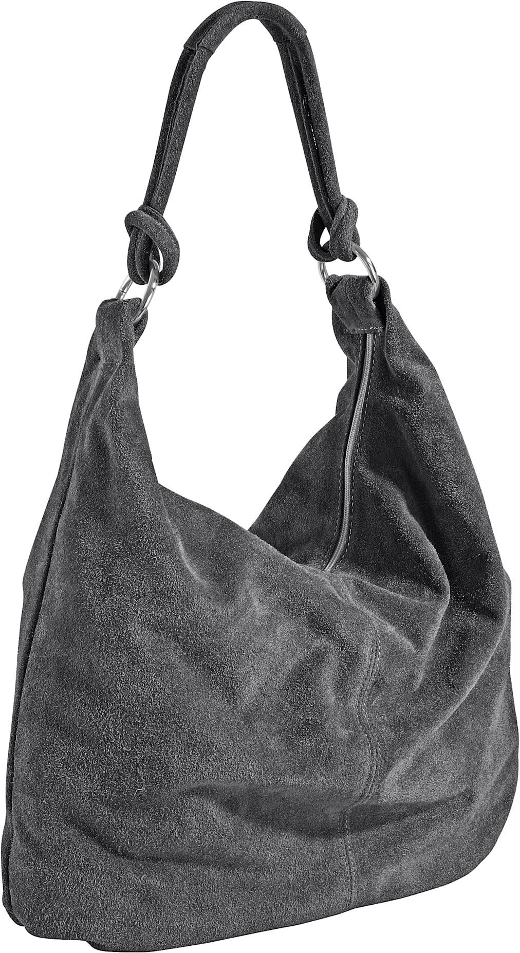 Beuteltasche HEINE, Damen, Gr. B/H/T: 39cm x 49cm x 2cm, grau, Leder, unifarben, Taschen Beuteltasche
