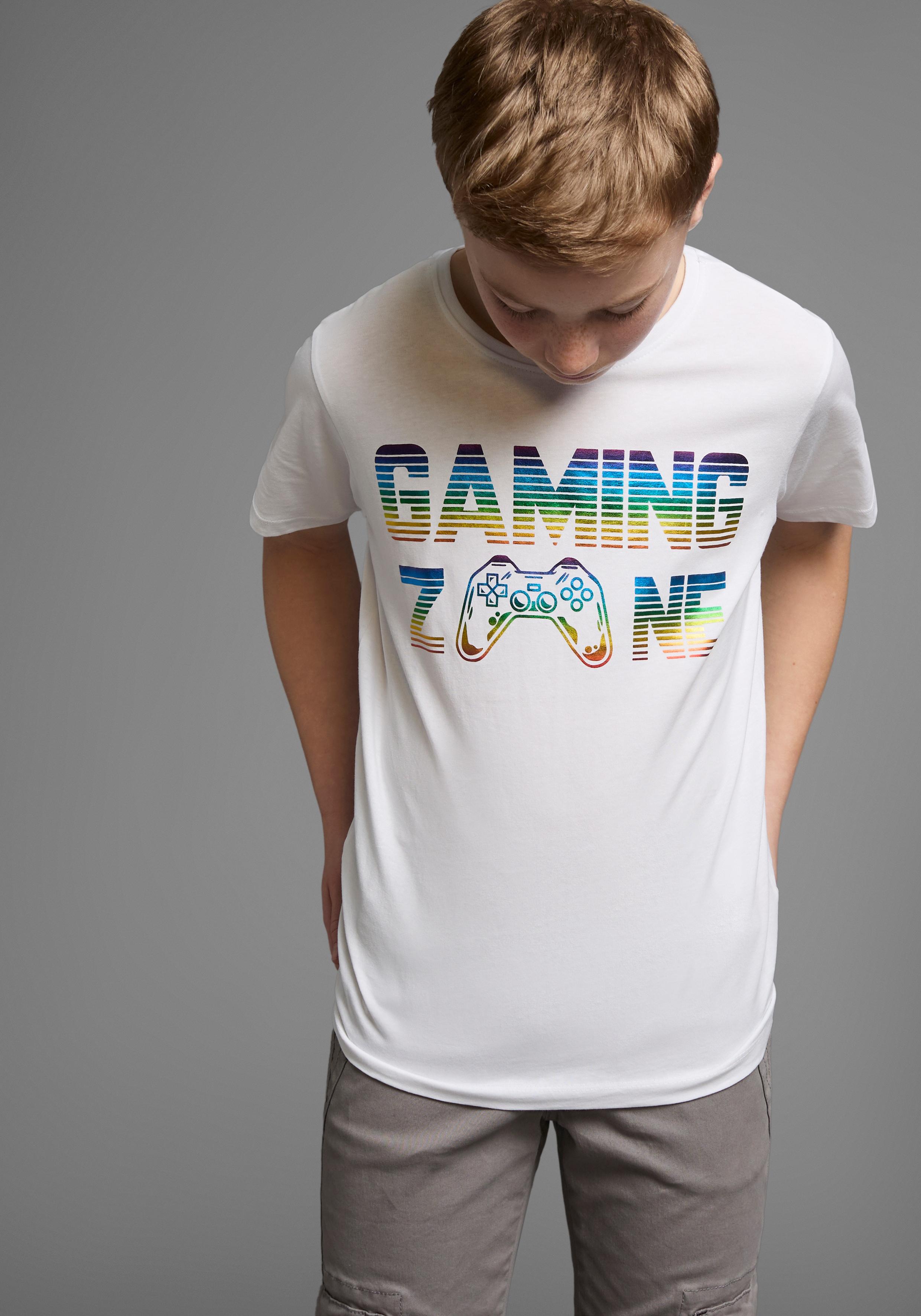 T-Shirt KIDSWORLD "GAMING ZONE", Jungen, Gr. 152/158, weiß, Jersey, Obermaterial: 100% Baumwolle, bedruckt, Basic, Rundhals, Shirts T-Shirt, Kurzarm,