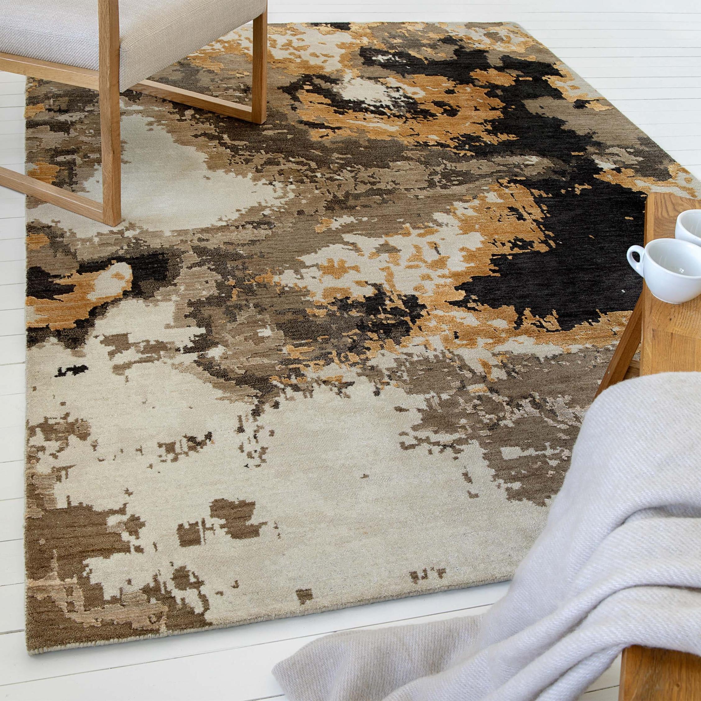 Teppich OTTO HOME "Orin", gold (goldfarben), B:80cm H:6mm L:150cm, Wolle, Teppiche, Teppich, Kurzflor, 80 % Wolle und Viskose, handgewebt, weich,