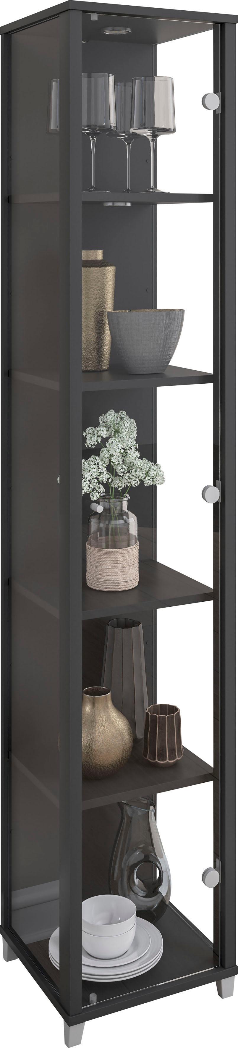 Vitrine FIF MÖBEL "OPTIMA", schwarz, B:31,5cm H:172cm T:32cm, Holzwerkstoff, Sicherheitsglas ESG, Schränke, Vitrine, Standvitrine, Vitrinenschrank,