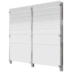 Zaun STAKET PRO, silber (silberfarben), Pfosten: 3 Stk., Edelstahl, Glas, Zaunelemente, Glaszaun, Gesamtlänge: 2,17 m, 3 Pfosten