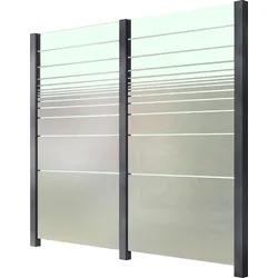 Zaun STAKET PRO, grau, Pfosten: 3 Stk., Aluminium, Glas, Zaunelemente, Glaszaun, Gesamtlänge: 2,29 m, 3 Pfosten