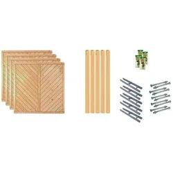 Dichtzaun TETZNER & JENTZSCH "Chicago 2", grün (grün, braun), H:180cm, Massivholz, Stahl, Zaunelemente, 4 Elemente, LxH: 765x180 cm