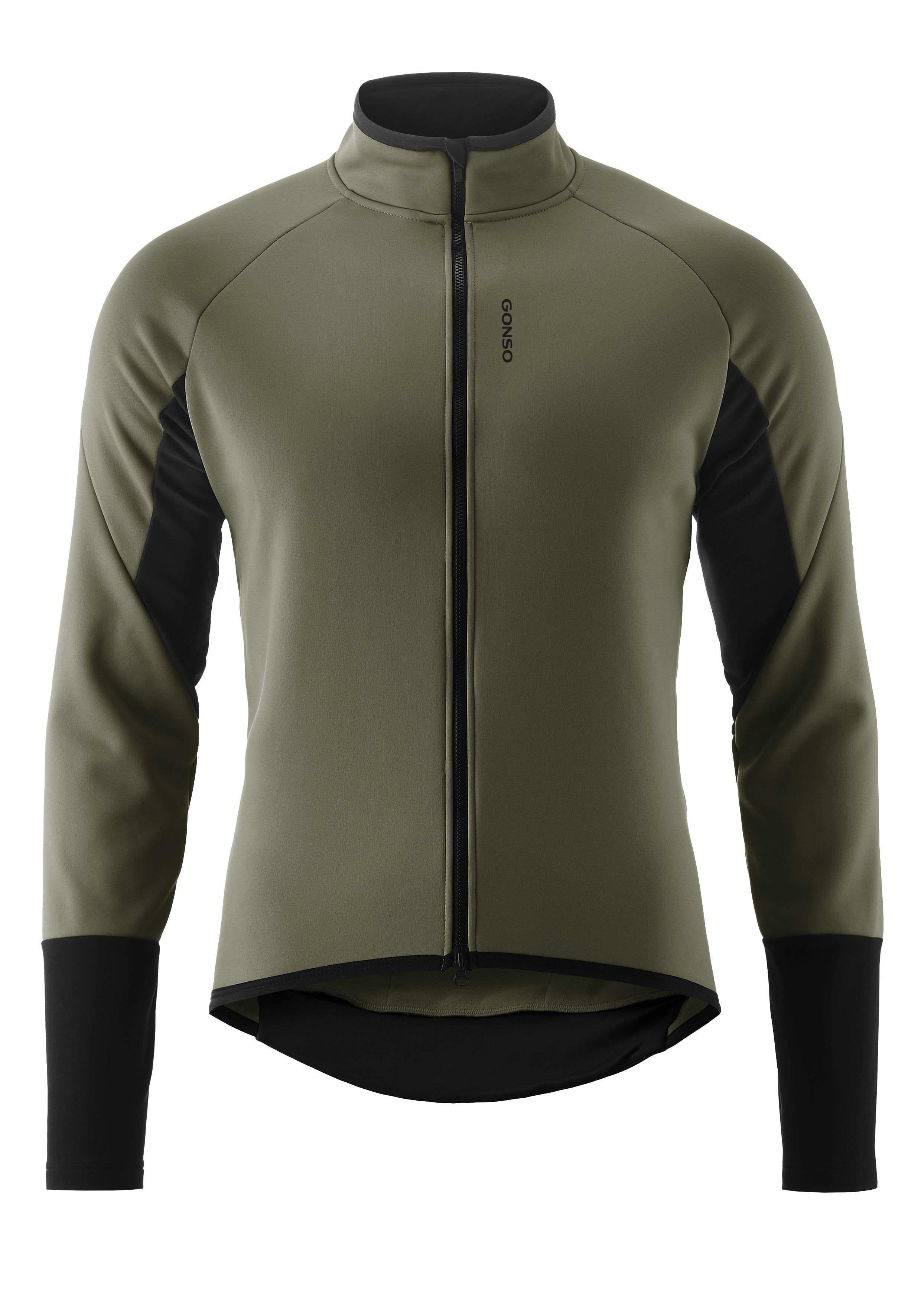 Fahrradjacke GONSO "ROAD JACKET SOFTSHELL 2 M", Herren, Gr. M, grün (olivgrün), 80% Polyester, 15% Polyamid, 5% Elasthan, Rundhals, Jacken