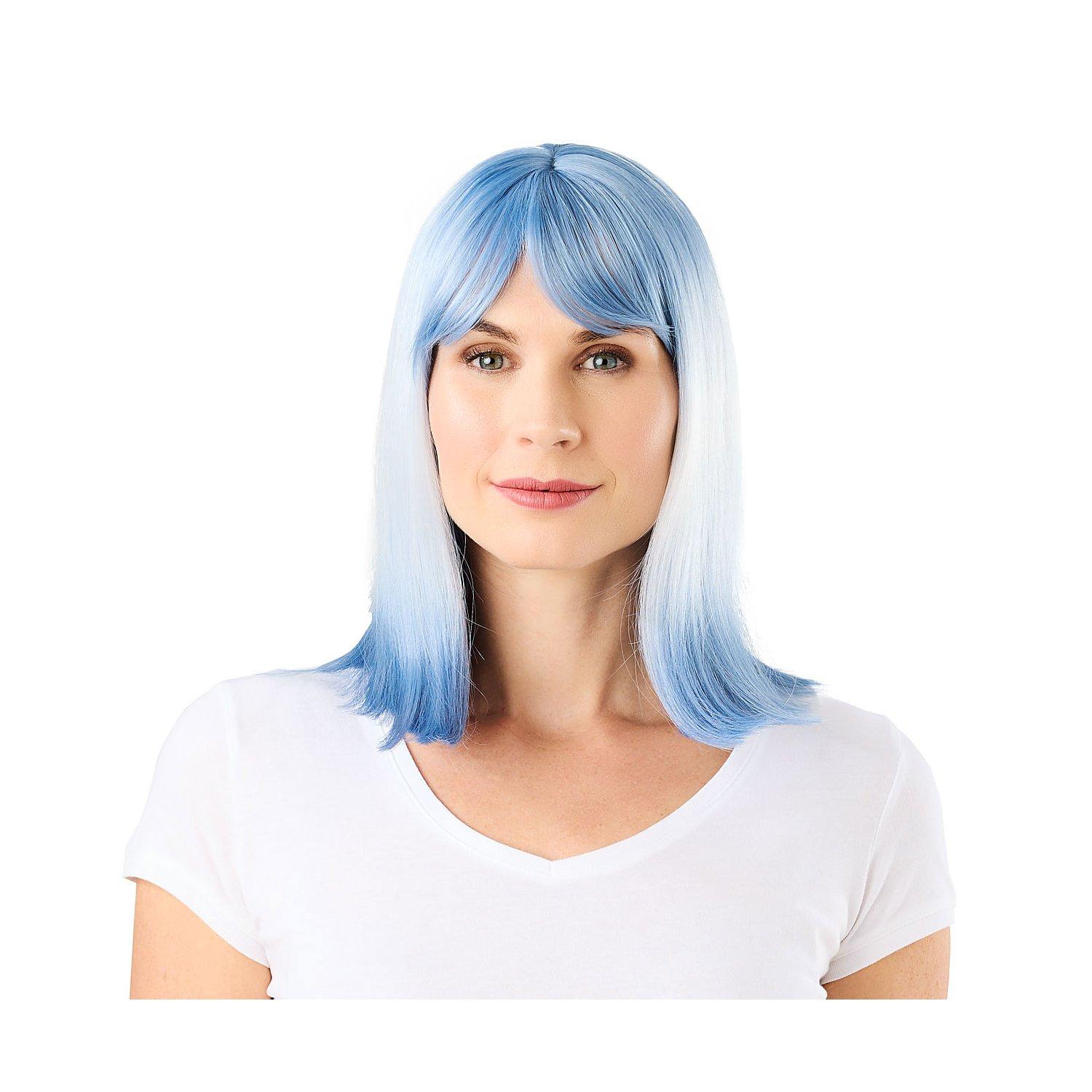 Longbob-Perücke "Sky", weiß/blau
