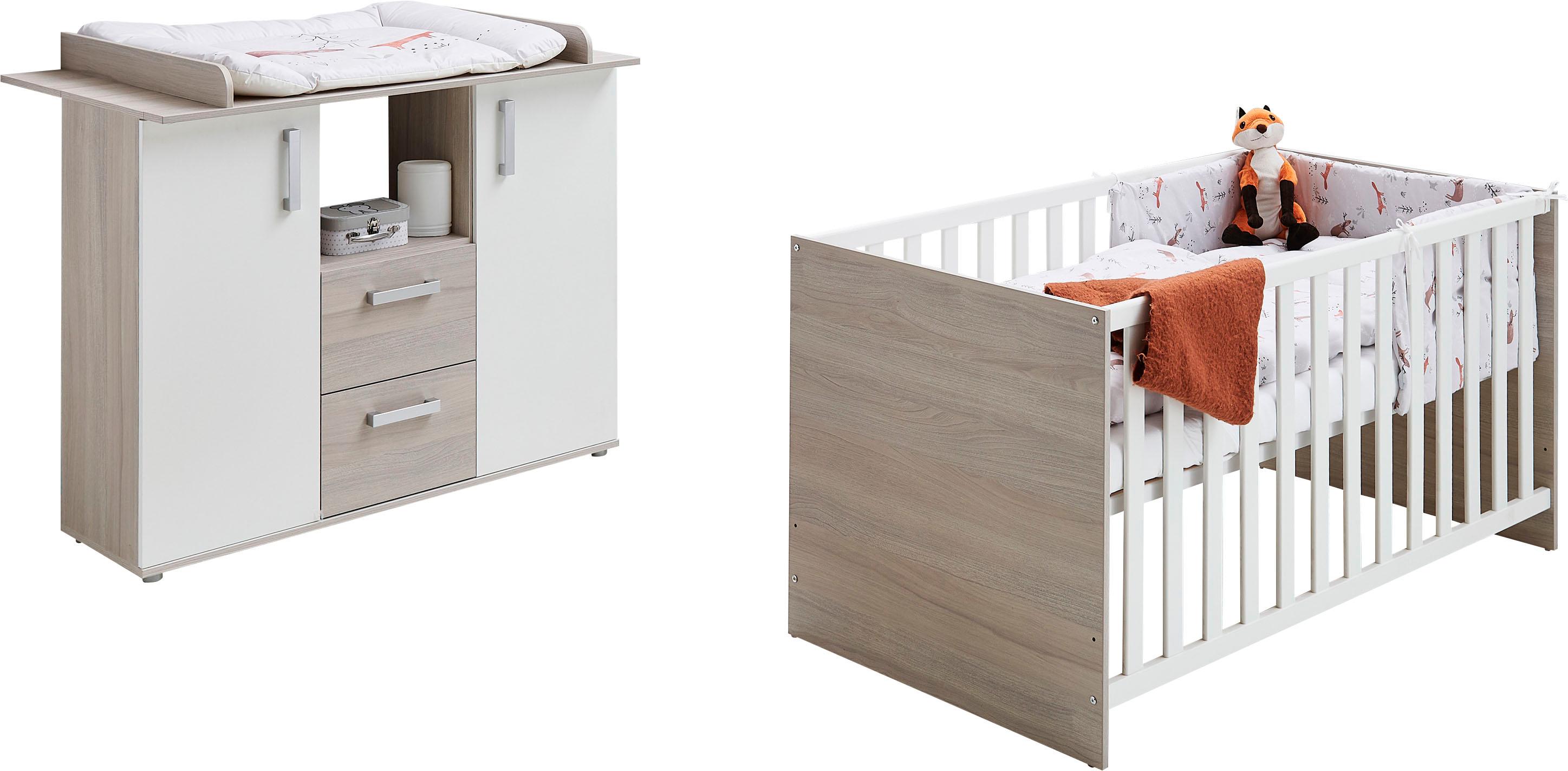 Babymöbel-Set HOME AFFAIRE "Geert", Baby, Gr. mit Flachgitter, B/H: 70cm x 140cm,mit Flachgitter, grau (ulme silber, grau nb, weiß), Holzwerkstoff,