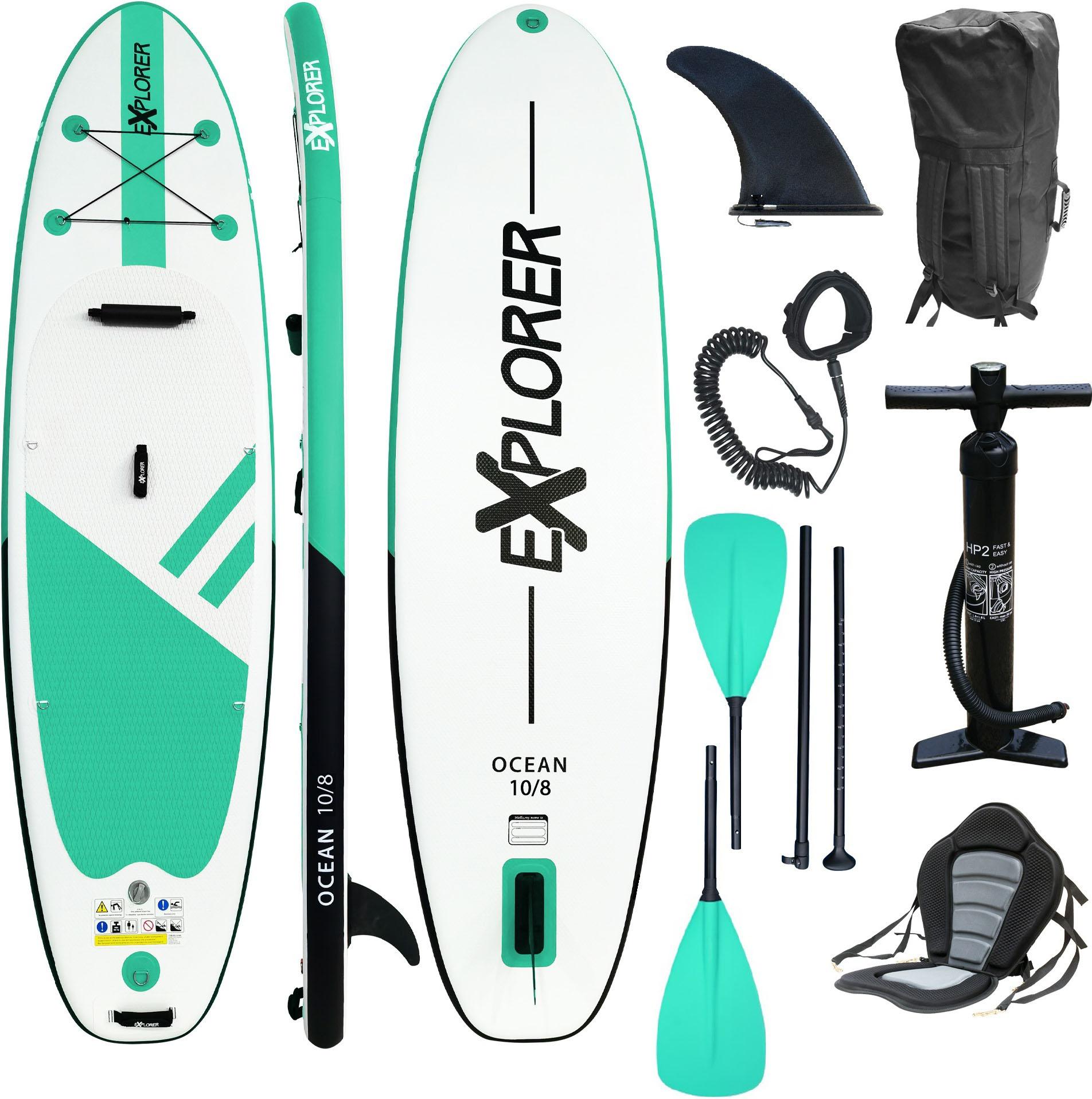 SUP-Board EXPLORER "Ocean 10‘8“ Aufblasbares Stand Up Paddle Set (325x84x15cm)", grün (mint), Wassersportboards, 325cm, Kunststoff