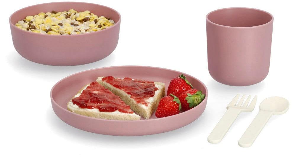 Kindergeschirr-Set ZELLER PRESENT, rosa (rosé), 5 Stk., Geschirr-Sets, (je 1 Teller, Schüssel, Tasse, Gabel, Löffel)