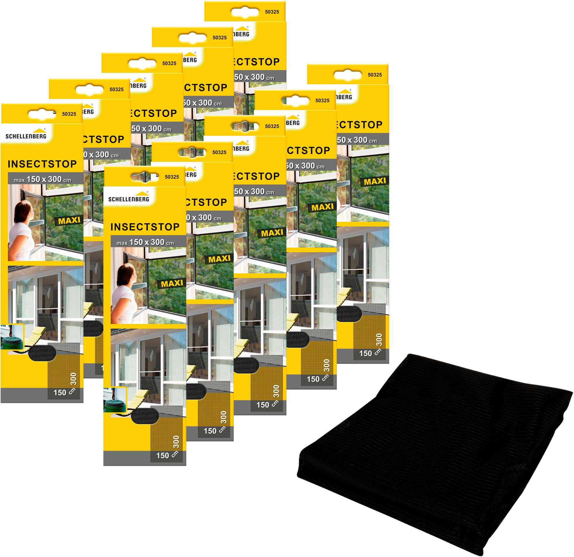 Fliegengitter-Gewebe SCHELLENBERG "Maxi für große Fenster", grau (rahmen: grau gewebe: grau), B:150cm H:300cm, Insektenschutzgitter, Insektenschutz