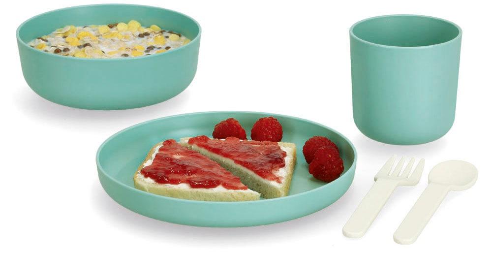 Kindergeschirr-Set ZELLER PRESENT, grün (mint), 5 Stk., Geschirr-Sets, (je 1 Teller, Schüssel, Tasse, Gabel, Löffel)