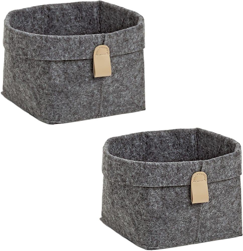 Aufbewahrungskorb ZELLER PRESENT "Aufbewahrungskorb, Filz, grau, 2-tlg.", grau, B:16cm H:17cm T:16cm, Polyester, Aufbewahrungsboxen, aus meliertem