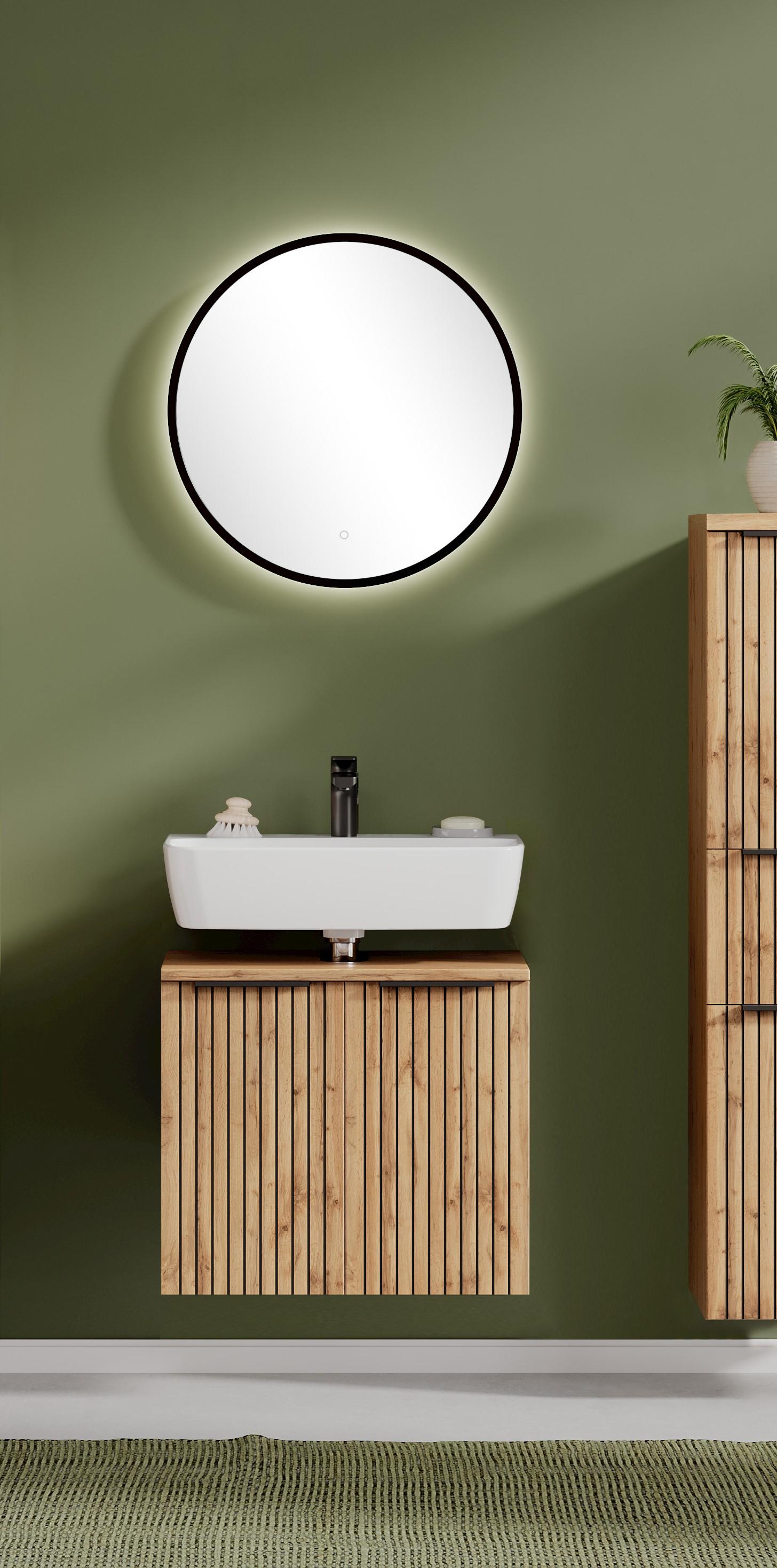 Badezimmer-Set WELLTIME "Welltime Möbel, Carlton Unterbecken-Set 2teilig, 60 cm, gestreift", schwarz (wotnaeiche, schwarz), B:60cm H:200cm T:35cm,