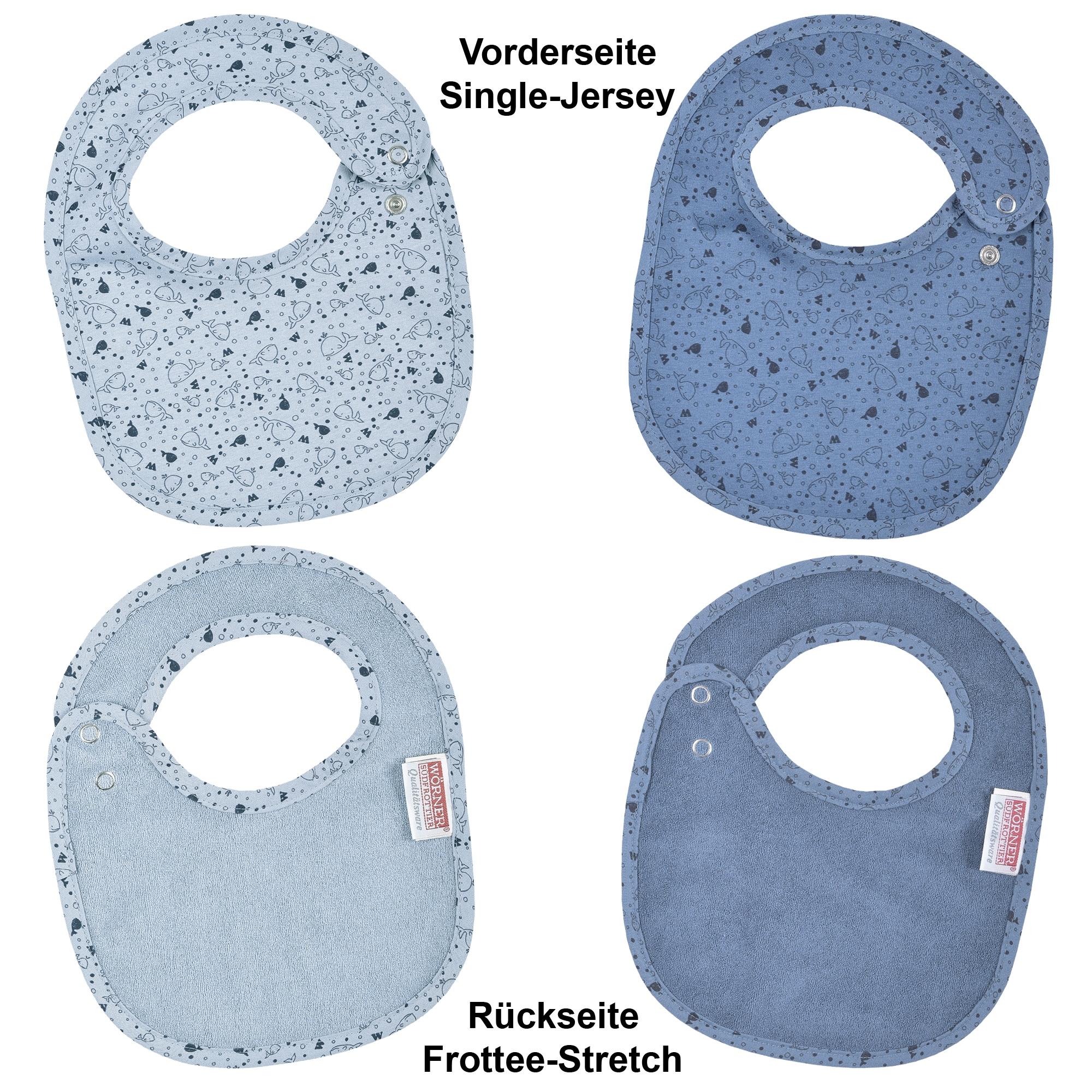 Lätzchen WÖRNER "Wal blau Druckknopflatz 22x29 cm", Baby, blau, Baumwolle, Materialmix, Lätzchen, mit Druckknöpfen, maschinenwaschbar,