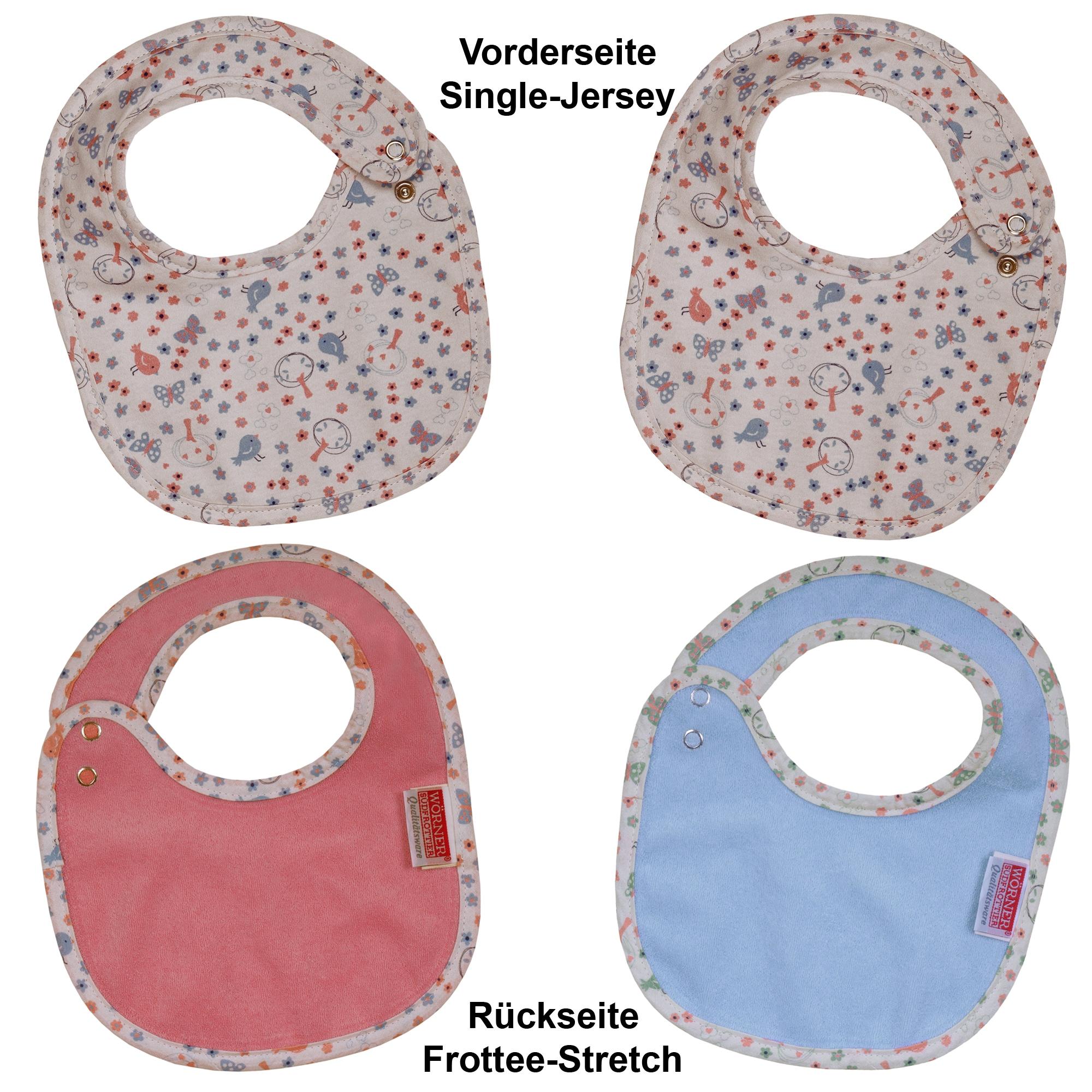 Lätzchen WÖRNER "Vogel koralle/sky Druckknopflatz 22x29 cm", Baby, bunt (koralle, sky), Baumwolle, Materialmix, Lätzchen, mit Druckknöpfen,
