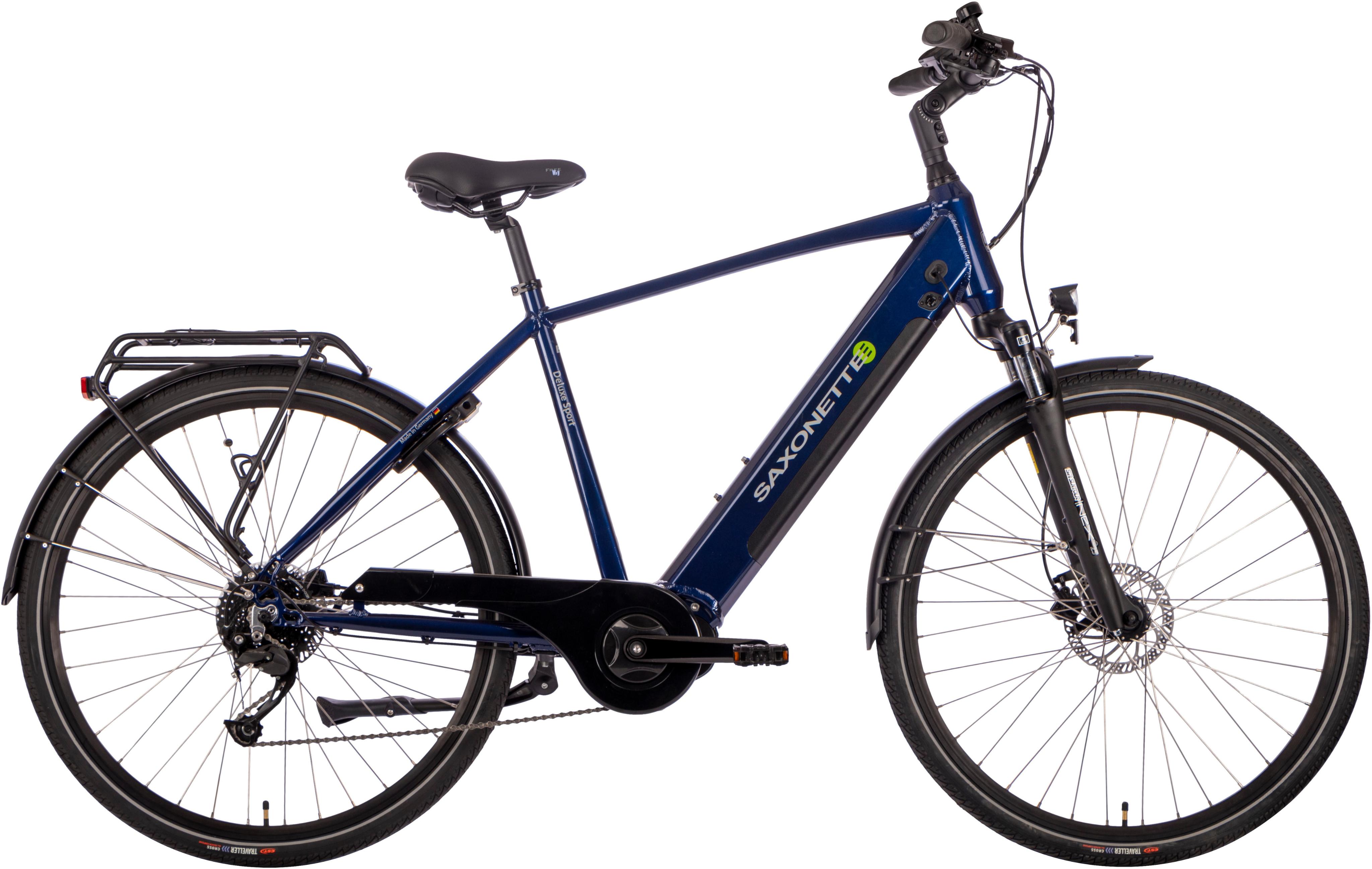 E-Bike SAXONETTE "Deluxe Sport Man" Gr. 48, blau (nightblau glänzend, schwarz), Elektrofahrräder, 48cm, 28 Zoll (71,12cm), Pedelec, Elektrofahrrad für