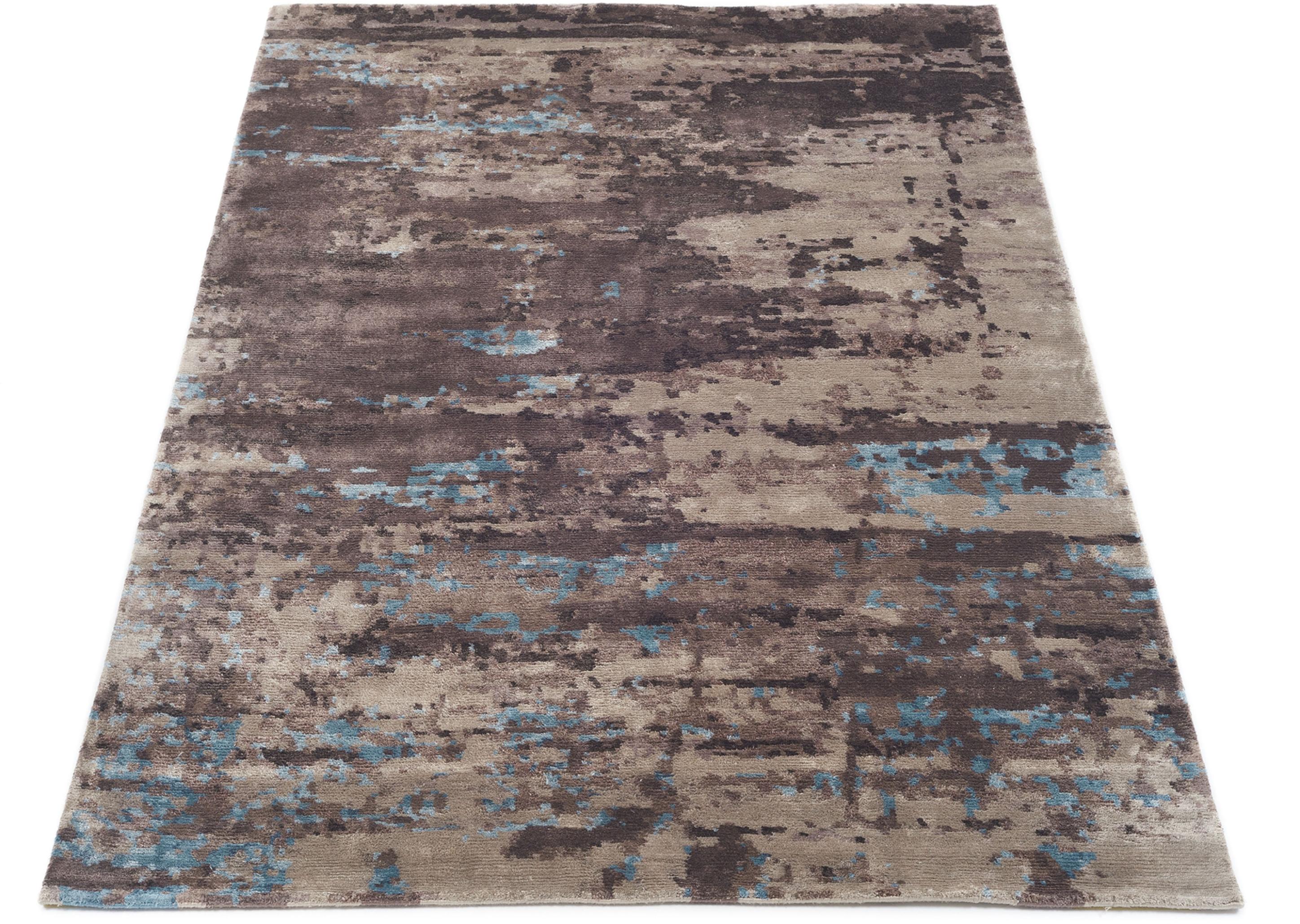 Teppich MUSTERRING "ANGELES PILANO", blau (braun, beige, blau), B:200cm H:10mm L:300cm, Viskose, Teppiche, Teppich, exlcusive MUSTERRING DELUXE
