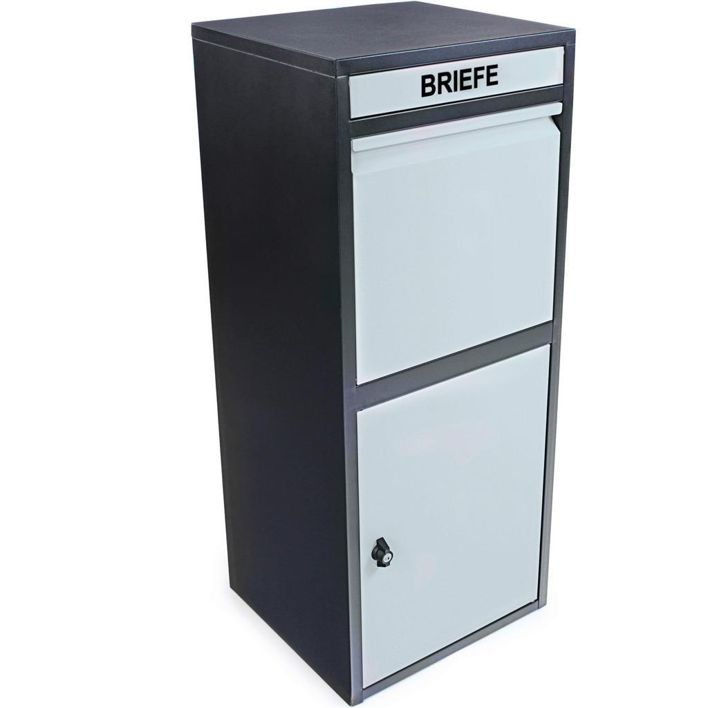 Paketbox, Grau, Schwarz, Metall, 41x103x38 cm, 2 Schlüssel, Einwurföffnung mit Klappe, Freizeit & Co, Briefkästen & Paketboxen