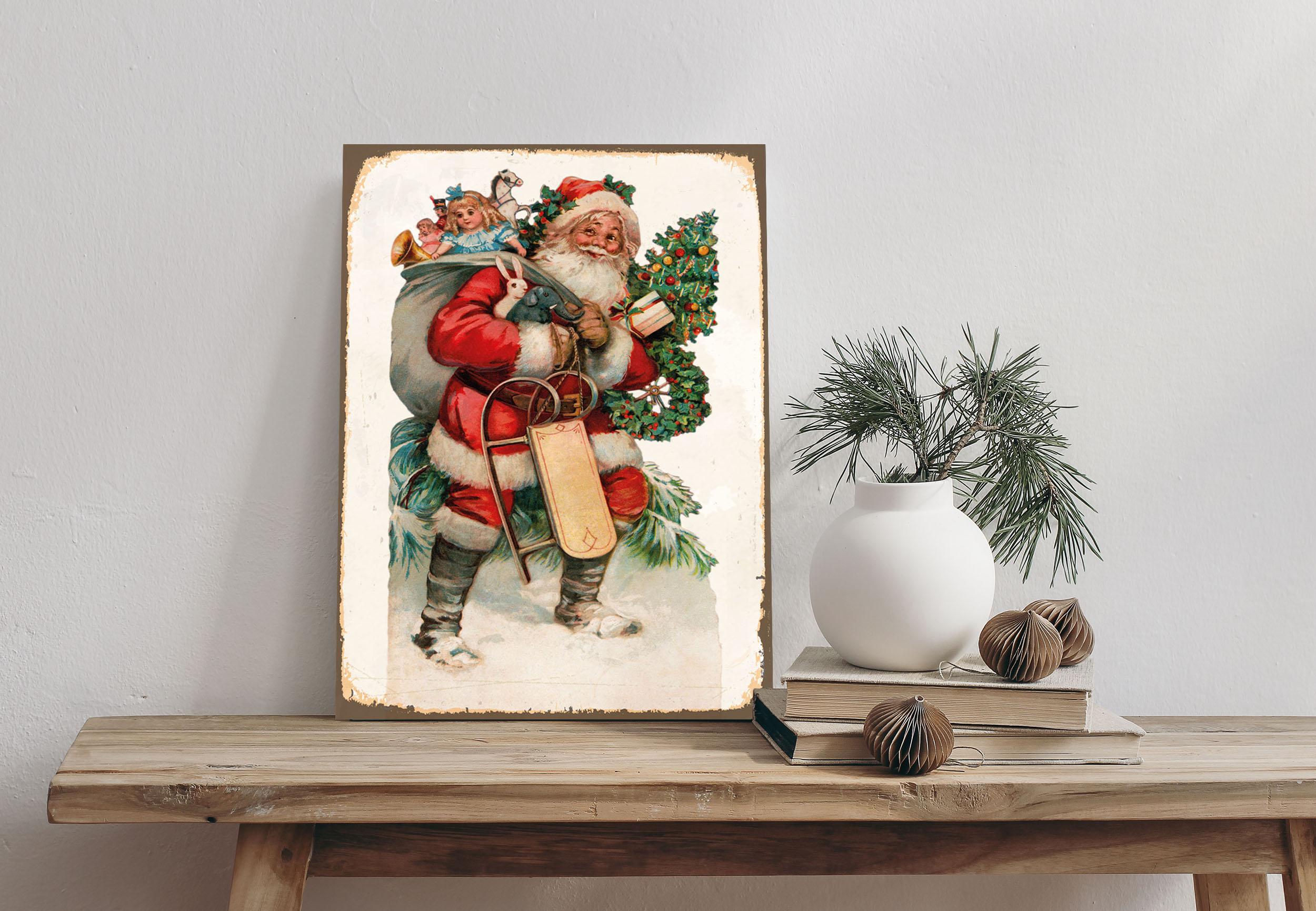 Alu-Dibond-Druck QUEENCE "Weihnachtsmann", rot (farbe bild(er): rot), B:20cm H:30cm T:0,2cm, Alu Dibond, Bilder, Geschenke, Schild