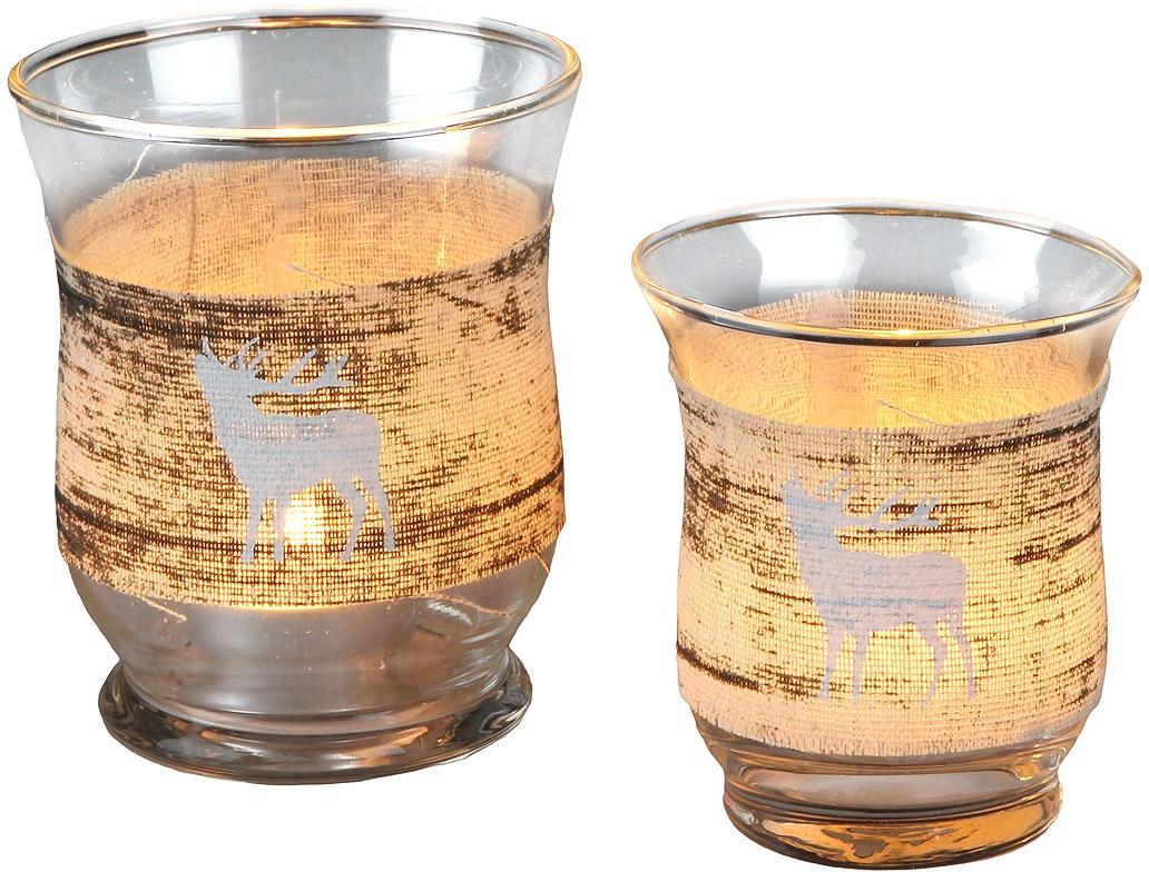 Teelichthalter AMBIENTE HAUS "Xmas, Weihnachtsdeko", braun, H:9cm Ø:8cm, Glas, Kerzenhalter, Teelichthalter