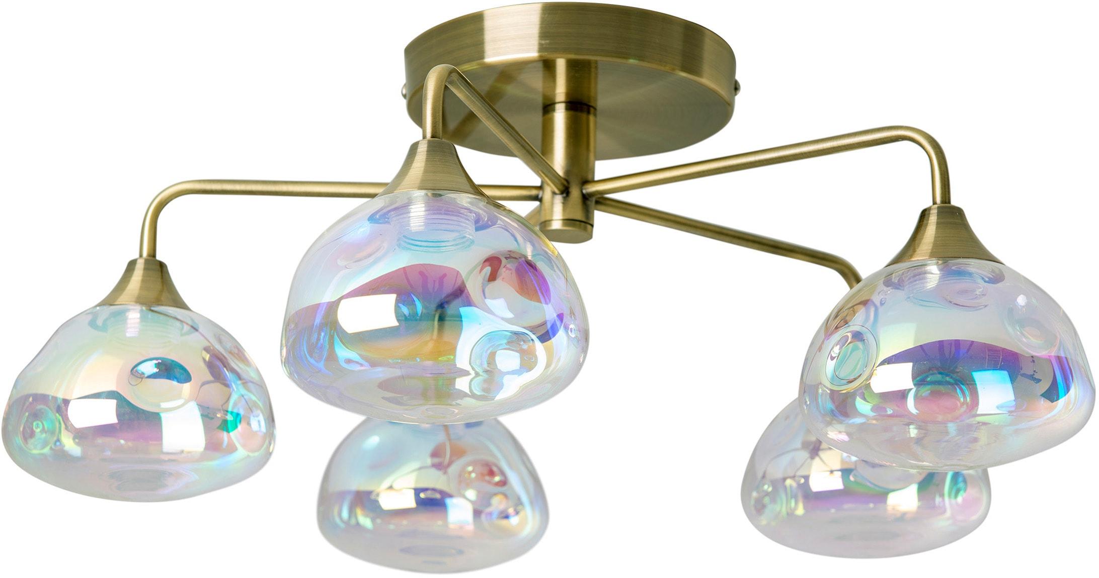 NÄVE LED Deckenleuchte "Varna", grau (messingfarben), 5, Ø 50cm H: 23cm, 1 Stk., Leuchten, 5 flg. irisierendes Glas incl. LEDs warmweiß Gestell