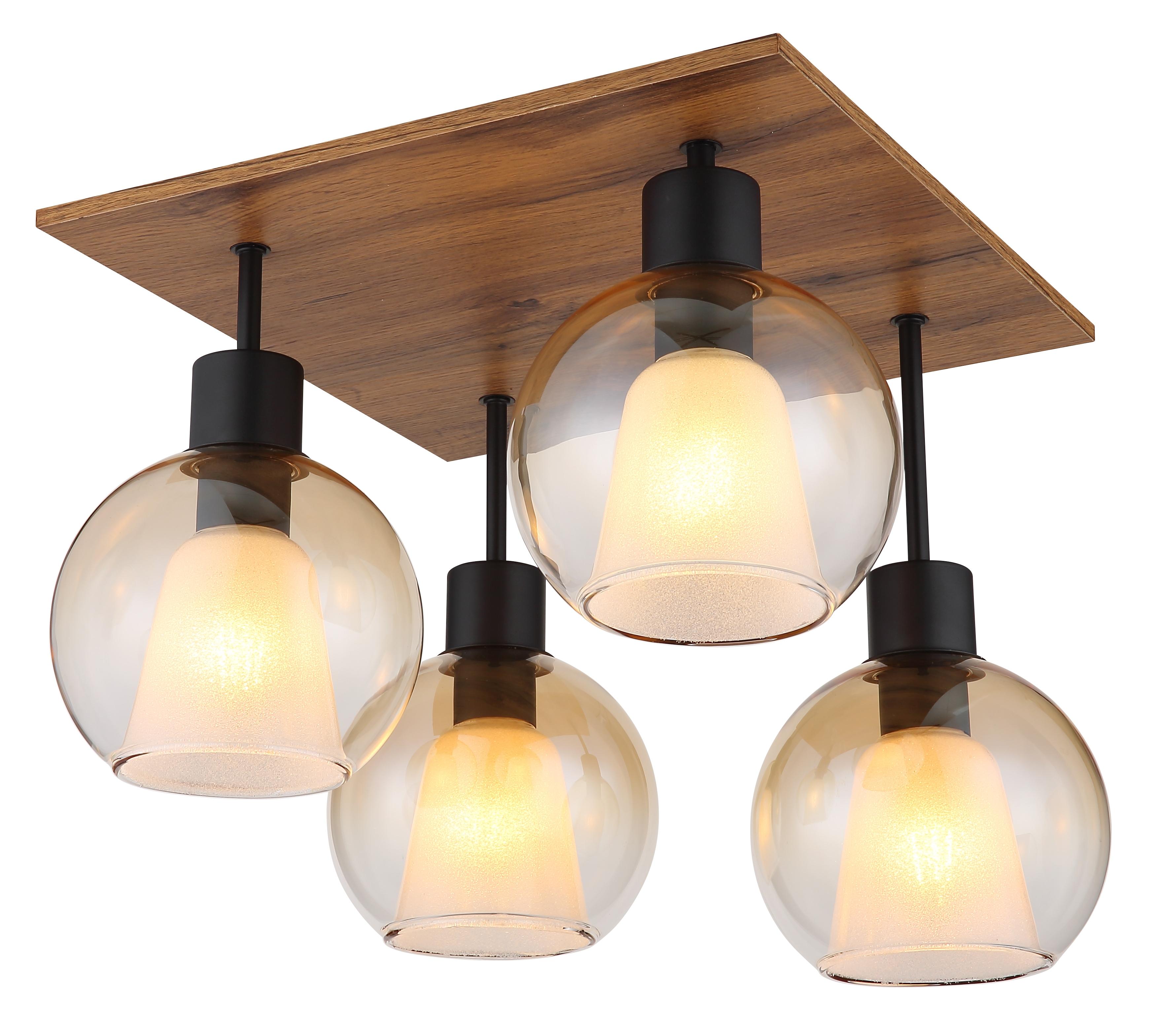 GLOBO LIGHTING Deckenleuchte "BARRY I", braun (schwarz), 1 Stk., Leuchten, Deckenlampe/holzoptik/Glas amber/Glaskristalle/Innenglas, Deckenleuchte