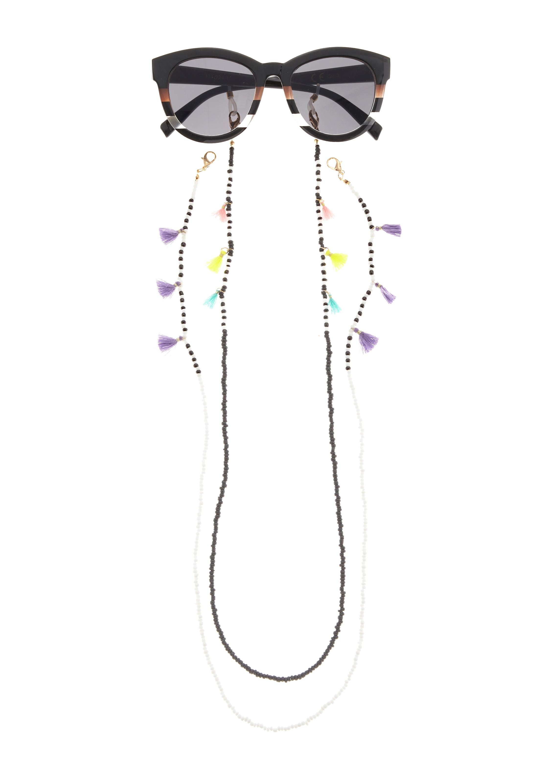 Brillenkette LASCANA "Brillenband mit kleinen Tasseln im 2er Set", Damen, schwarz (schwarz weiß), Tragebänder, Perfekt zu Brille oder Sonnenbrille