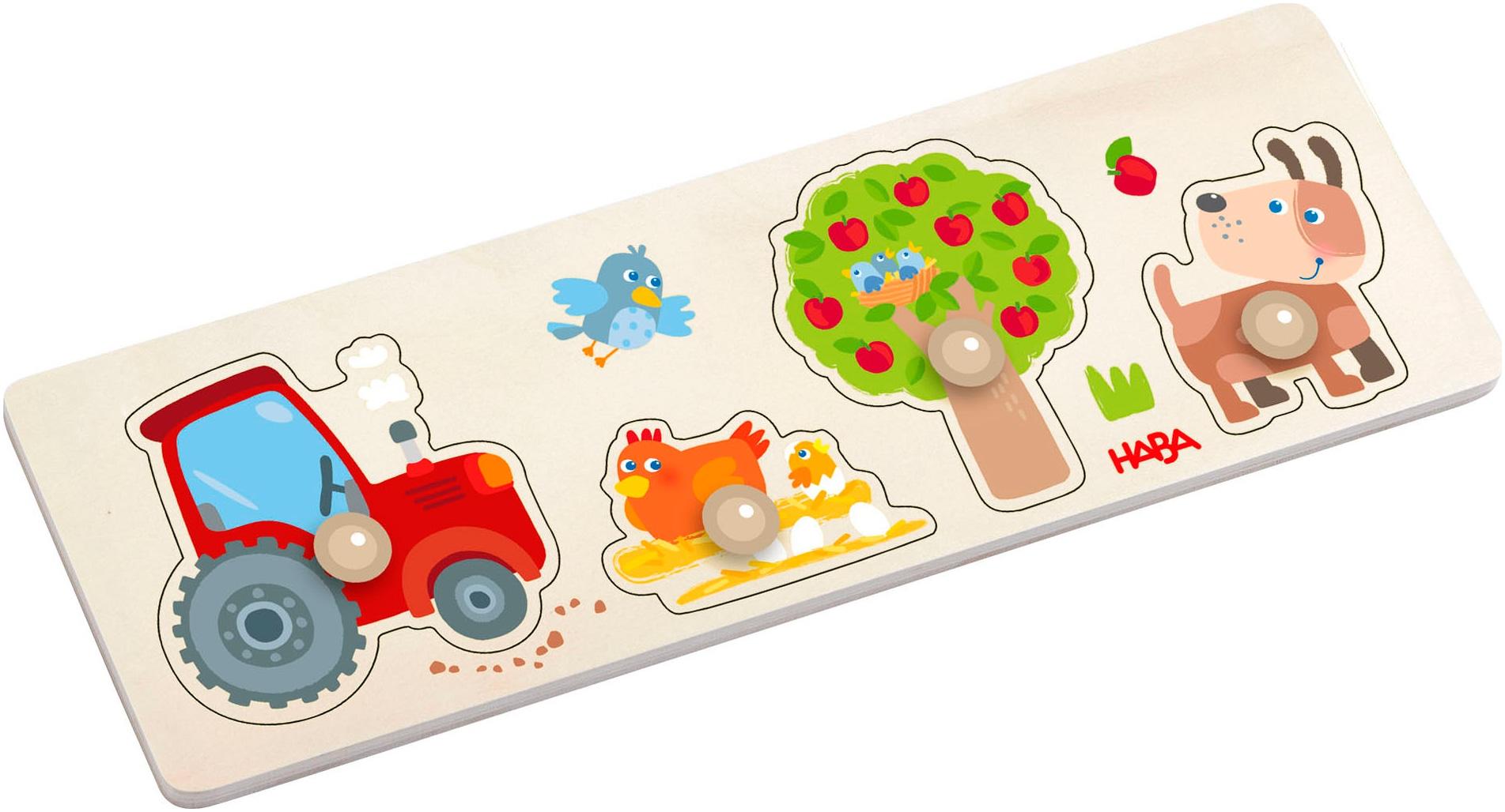 Steckpuzzle HABA "Bauernhof", bunt, Puzzles, KinderB:10cm H:2,2cm T:30cm, Holz, B:10cm H:2,2cm T:30cm