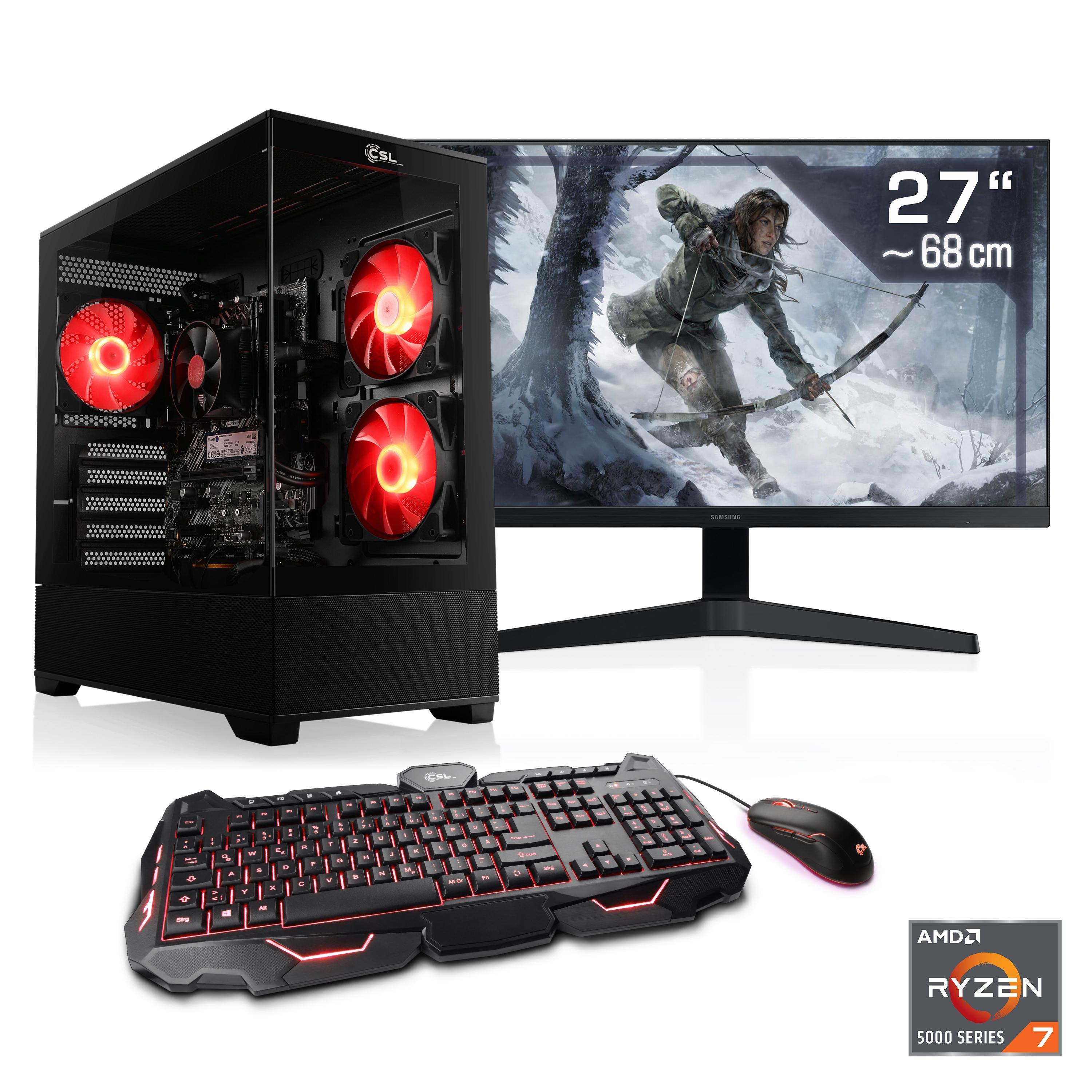 CSL Gaming-PC-Komplettsystem “AeroVision V24413”, Energieeffizienz: E (A-G), schwarz, Microsoft Windows 11 Home (64 Bit), 16 GB RAM 500 GB