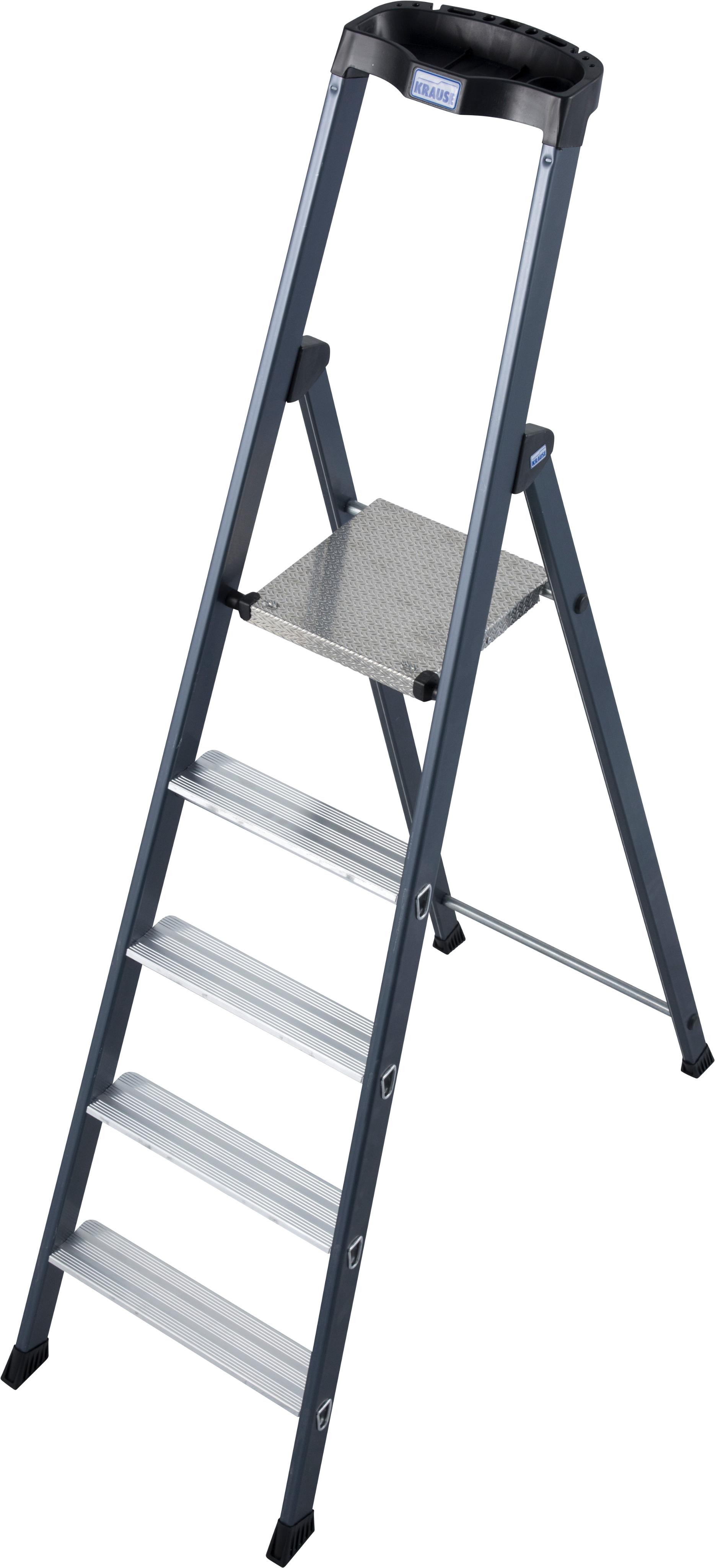Stehleiter KRAUSE "SePro S", grau (anthrazit), B:48cm H:13cm L:185cm, Aluminium, Leitern, Alu eloxiert, 1x5 Stufen, Arbeitshöhe ca. 305 cm