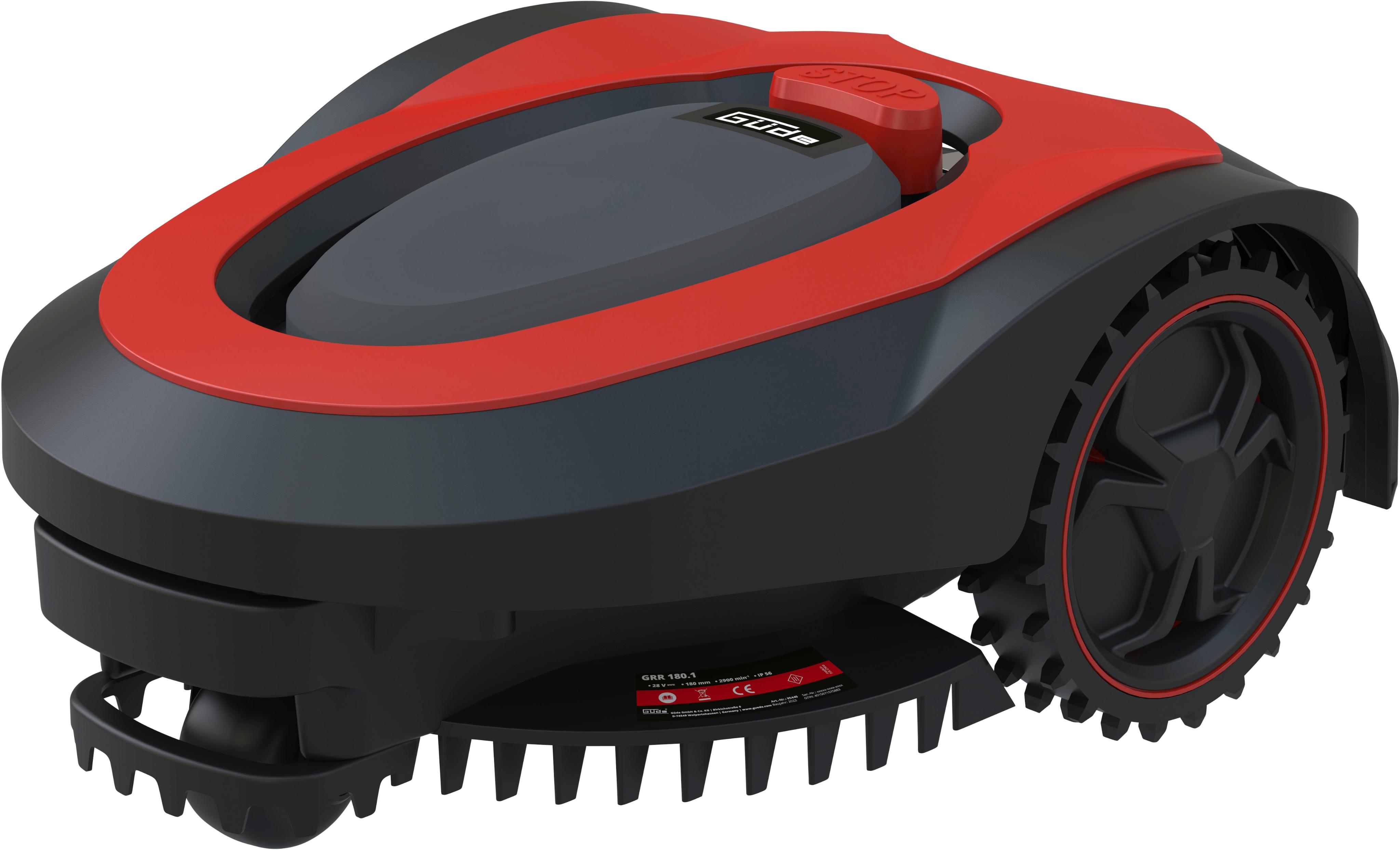 Rasenmähroboter GÜDE “GRR 180.1”, rot (schwarz), B:65cm H:23cm T:47cm, Rasenmähroboter, 3 Messer sorgen für perfekten Rasenschnitt