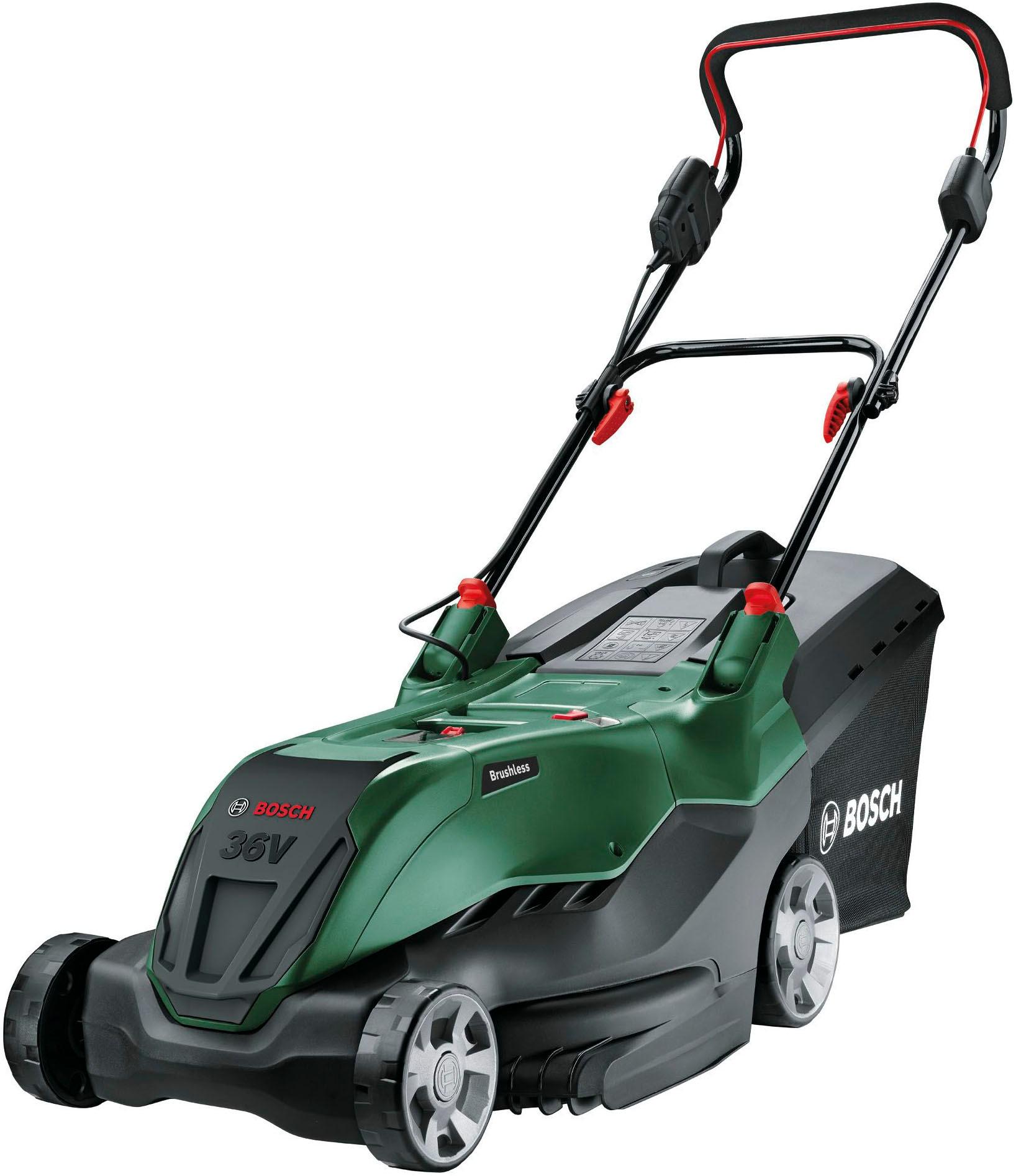 Akkurasenmäher BOSCH HOME & GARDEN “AdvancedlRotak 36V-40-650”, grün, B:50cm H:46cm T:76cm, Rasenmäher, mit 2xAkku 36V/2,0 Ah und Ladegerät