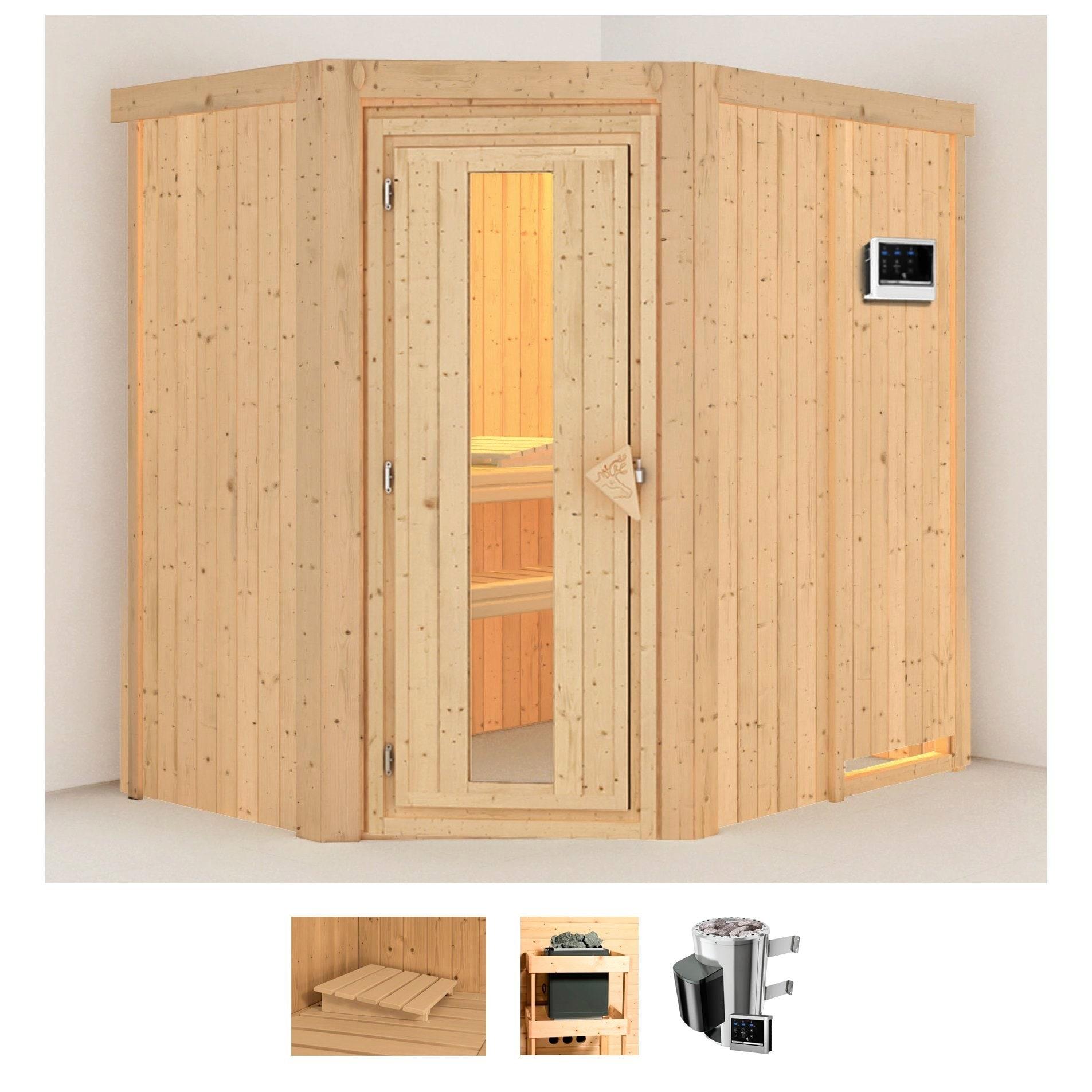 Sauna KARIBU "Swantje", beige (naturbelassen), Saunaofen, externe Steuerung, 3,6 kW, Saunen, Ofen 3,6 kW externe Strg.easy
