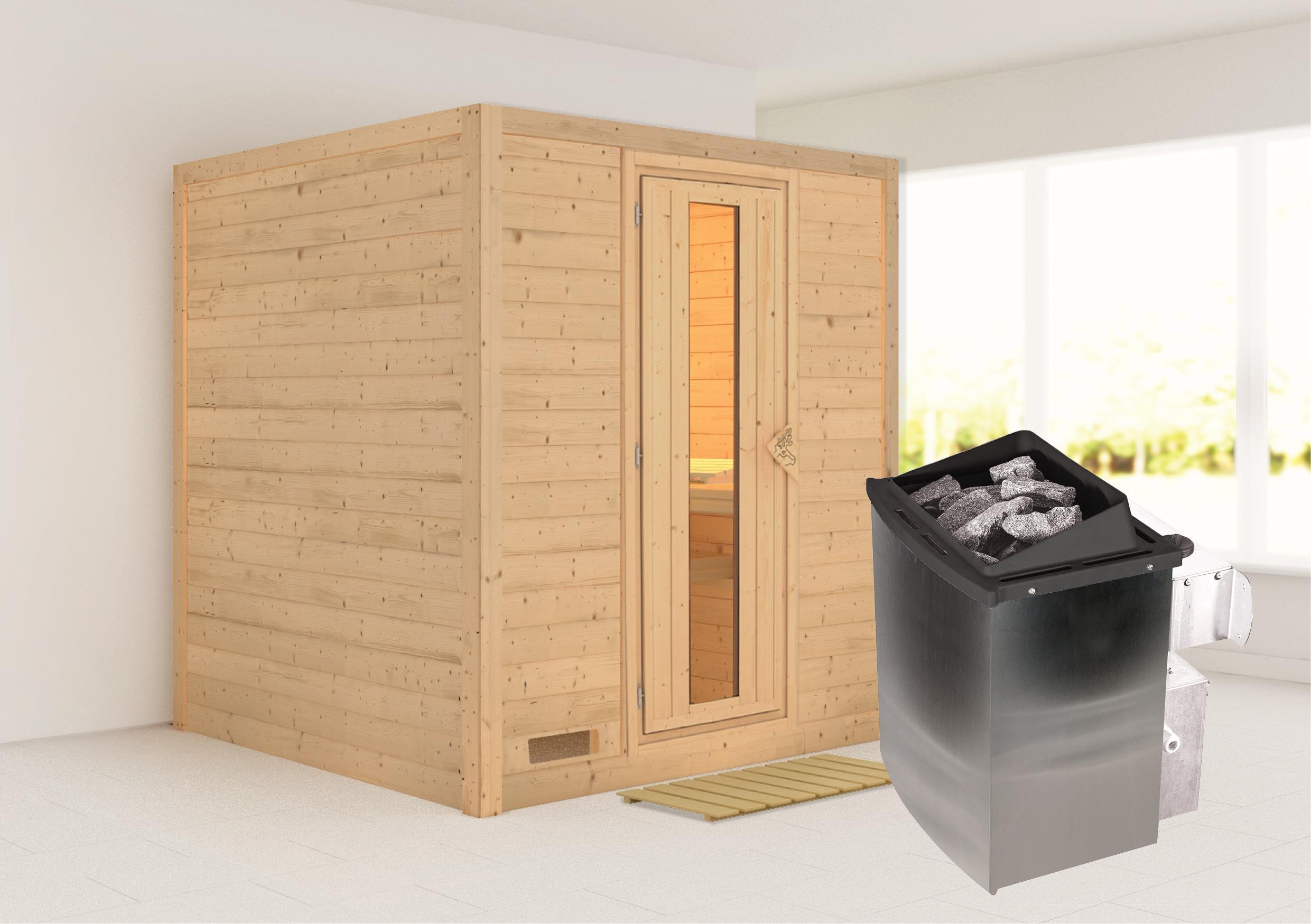 Sauna KARIBU "Menja", beige (naturbelassen), Saunaofen, integrierte Steuerung, 9 kW, Saunen, Ofen 9 kW integr. Strg