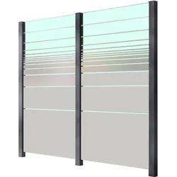 Zaun STAKET PRO, grau, Pfosten: 3 Stk., Aluminium, Glas, Zaunelemente, Glaszaun, Gesamtlänge: 2,289 m, 3 Pfosten