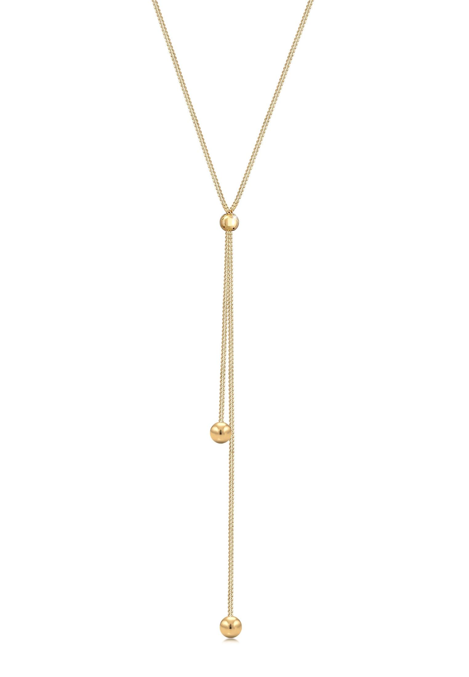 Collierkettchen ELLI "Y-Kette Kugel Ball 925 Sterling Silber" Gr. 45, gold, Halsketten, Damen, 45, ohne Stein, Silber 925 (Sterlingsilber), L: 45