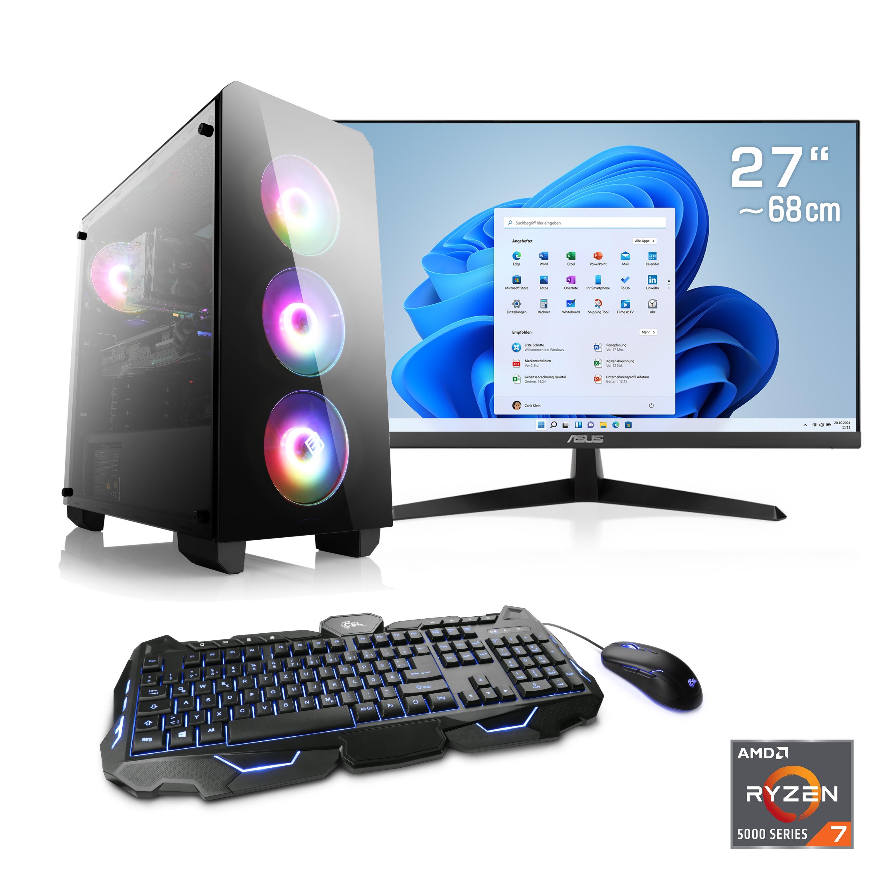 CSL Gaming-PC-Komplettsystem “Theseus V24668”, Energieeffizienz: D (A-G), schwarz, Microsoft Windows 11 Home (64 Bit), 16 GB RAM 500 GB