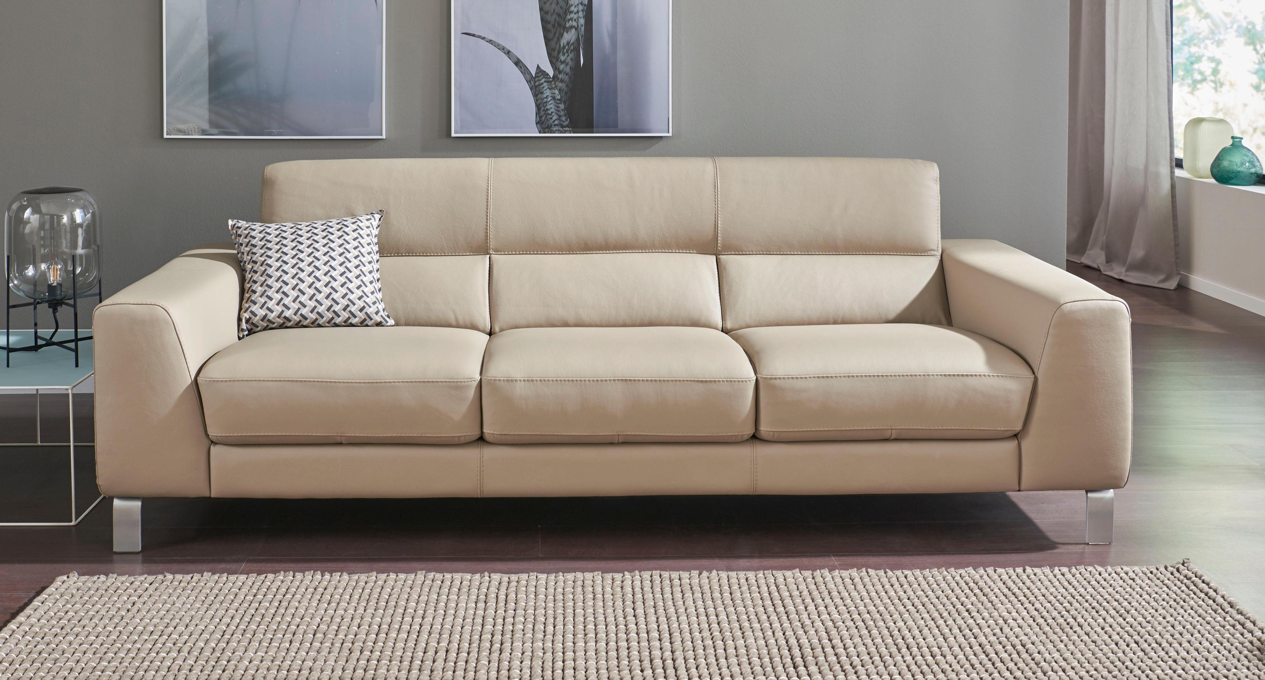 3-Sitzer CALIA ITALIA "Simon, toller Sitzkomfort, italienisches Designsofa", beige (biscotto), B:232cm H:81cm T:94cm, Leder SORRENTO - 100% Leder;Leder BULL - 100% Leder, Sofas, in zwei Lederqualitäten