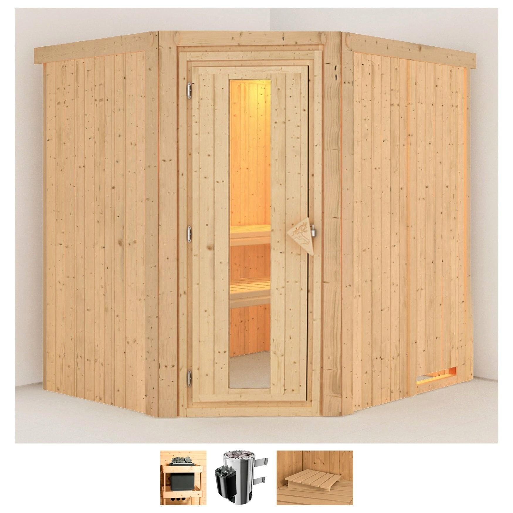 Sauna KARIBU "Laila", beige (naturbelassen), Saunaofen, integrierte Steuerung, 3,6 kW, Saunen, Ofen 3,6 kW intgr. Strg