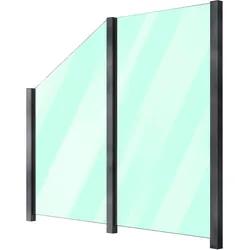 Zaun STAKET PRO, grau, Pfosten: 3 Stk., Aluminium, Glas, Zaunelemente, Glaszaun, Gesamtlänge: 2,29 m, 3 Pfosten