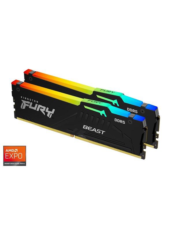 Kingston FURY Beast RGB DDR5-5600 - 64GB - CL36 - Dual Channel (2 pcs) - AMD EXPO & Intel XMP - Schwarz mit RGB