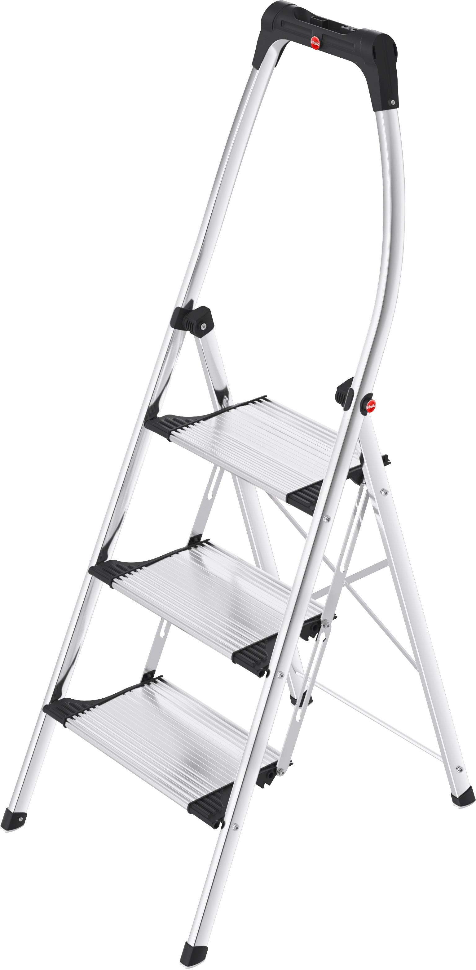 Klapptritt HAILO "Trittleiter - K100 TopLine, aus Aluminuim und Kunststoff", grau (aluminiumfarben, schwarz), B:54cm H:153cm L:13cm, Aluminium, Kunsts